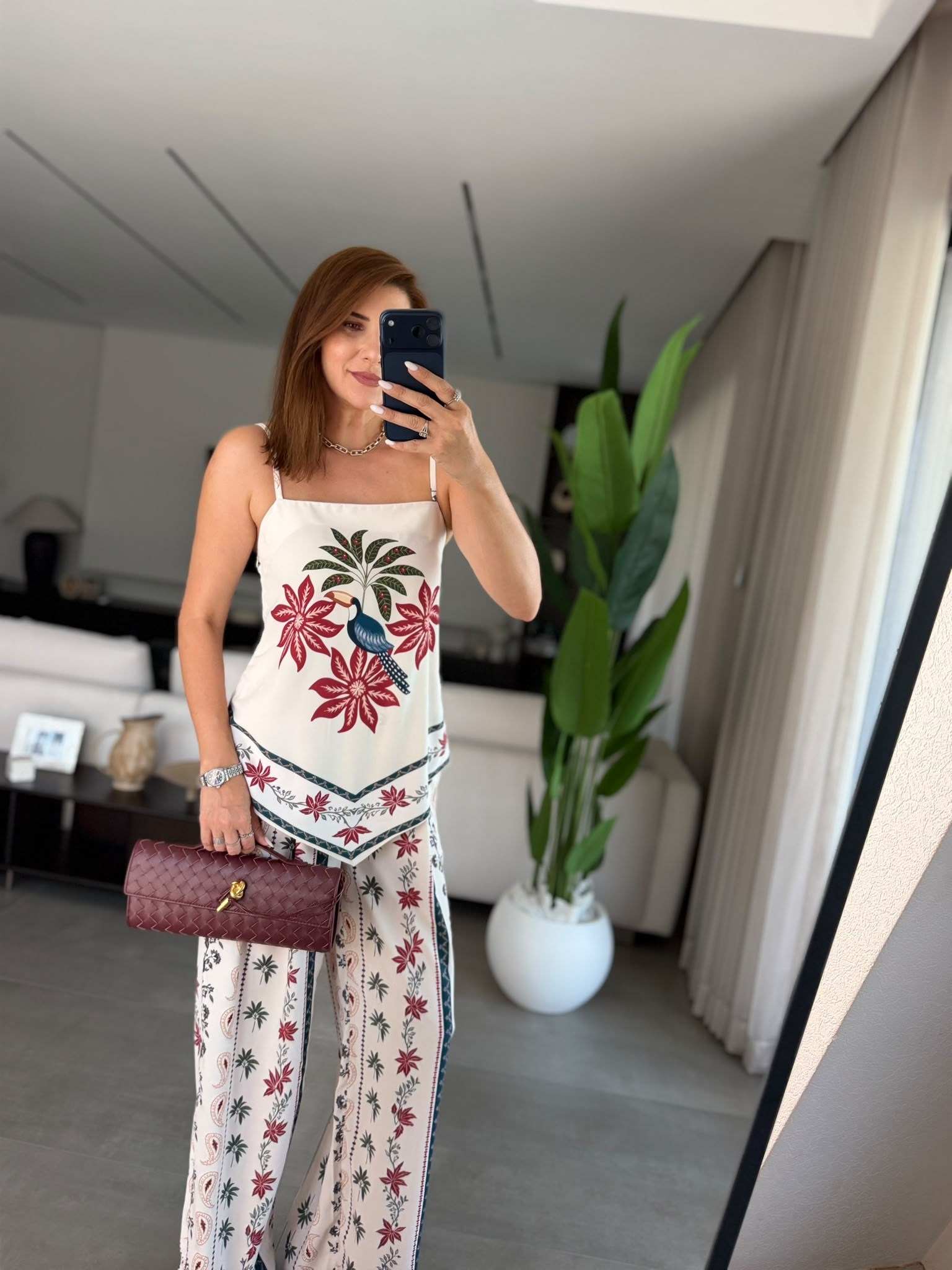 Flora Kuş Desenli Saten Takım