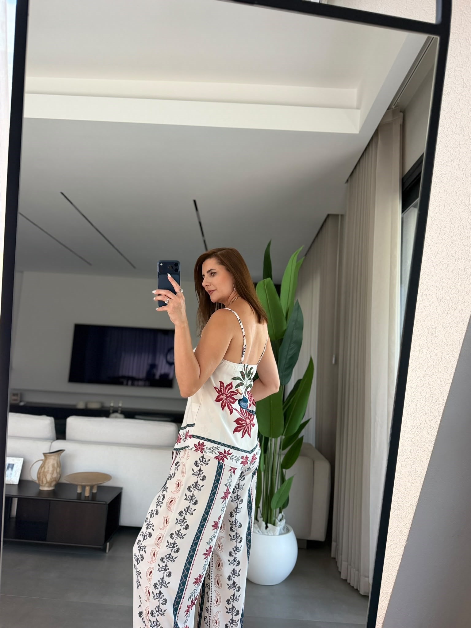 Flora Kuş Desenli Saten Takım