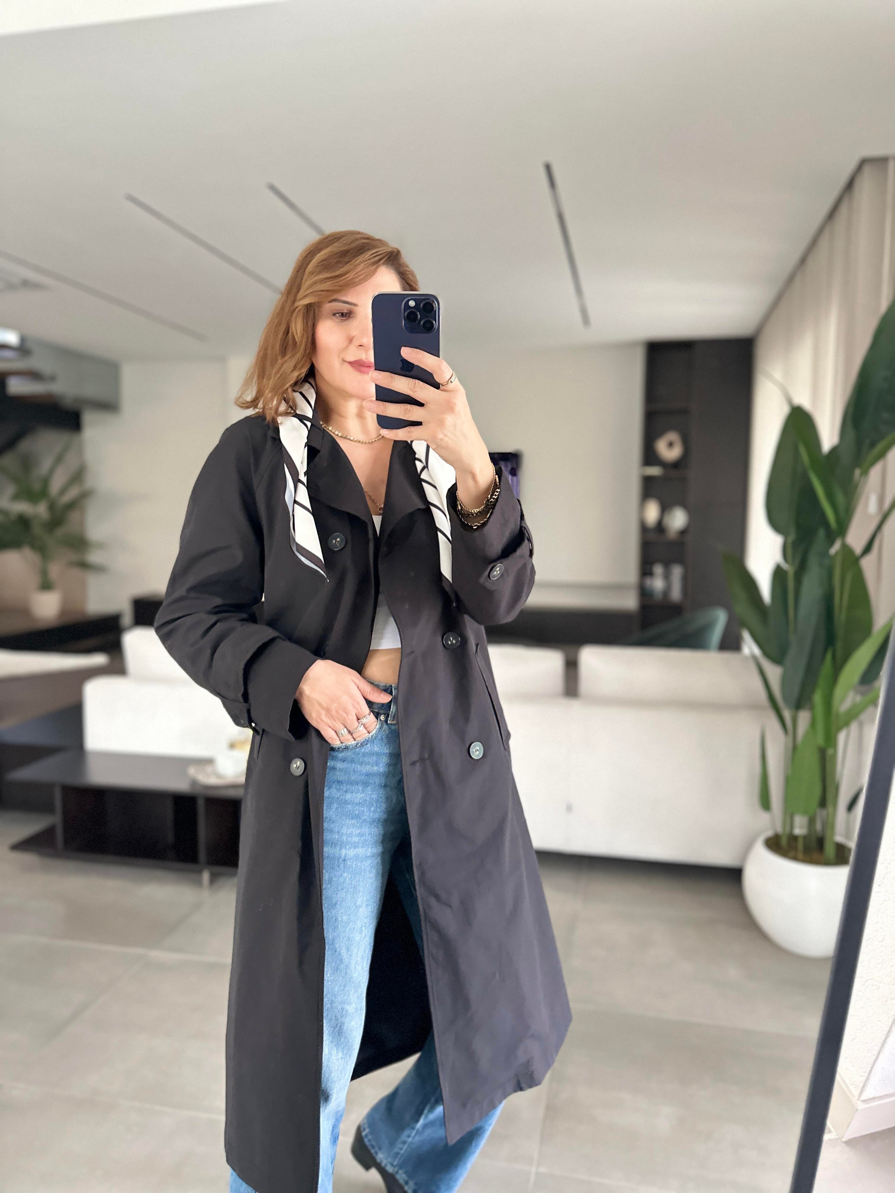 Fularlı Kemer Detaylı Trenckot