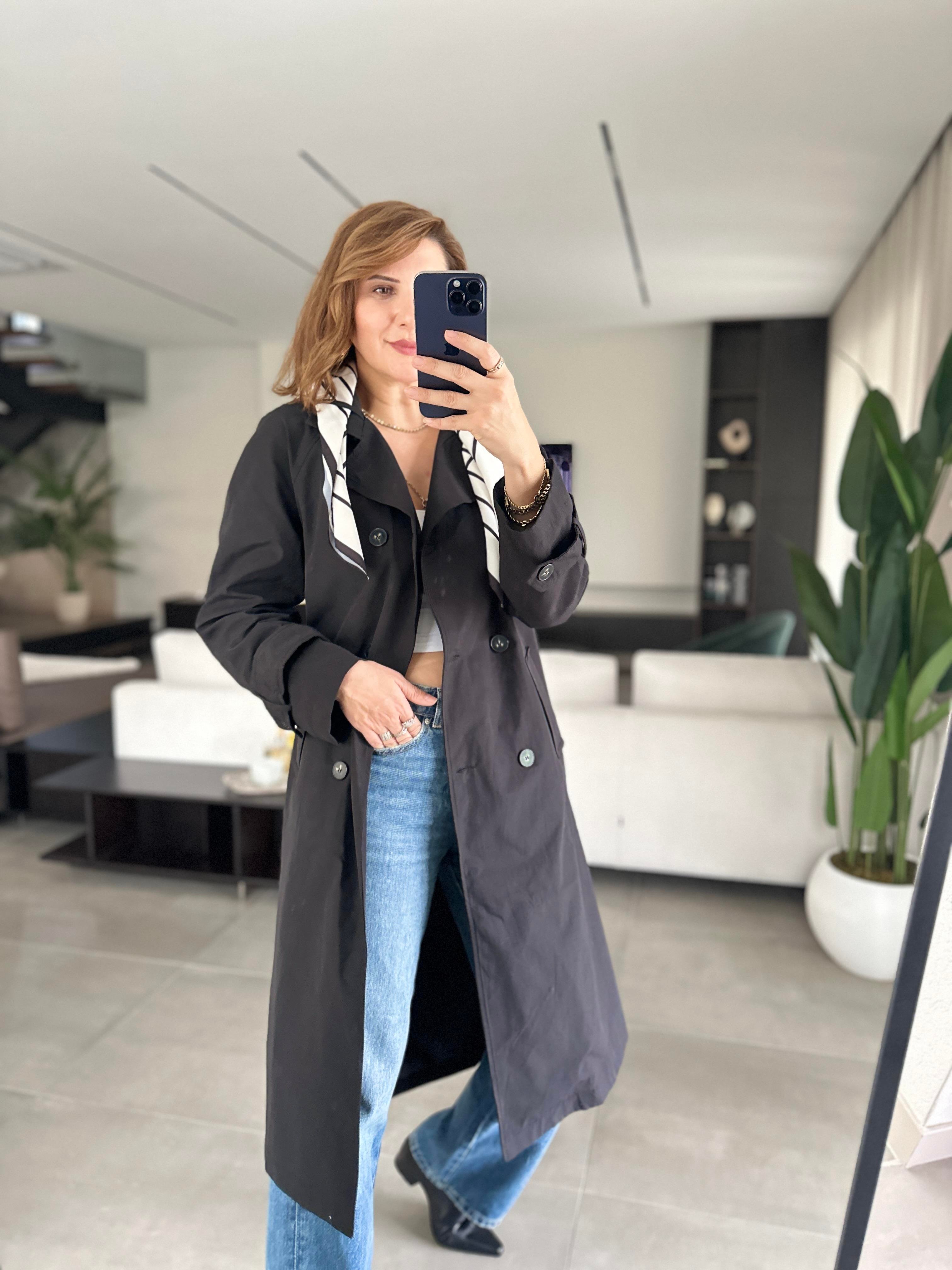 Fularlı Kemer Detaylı Trenckot