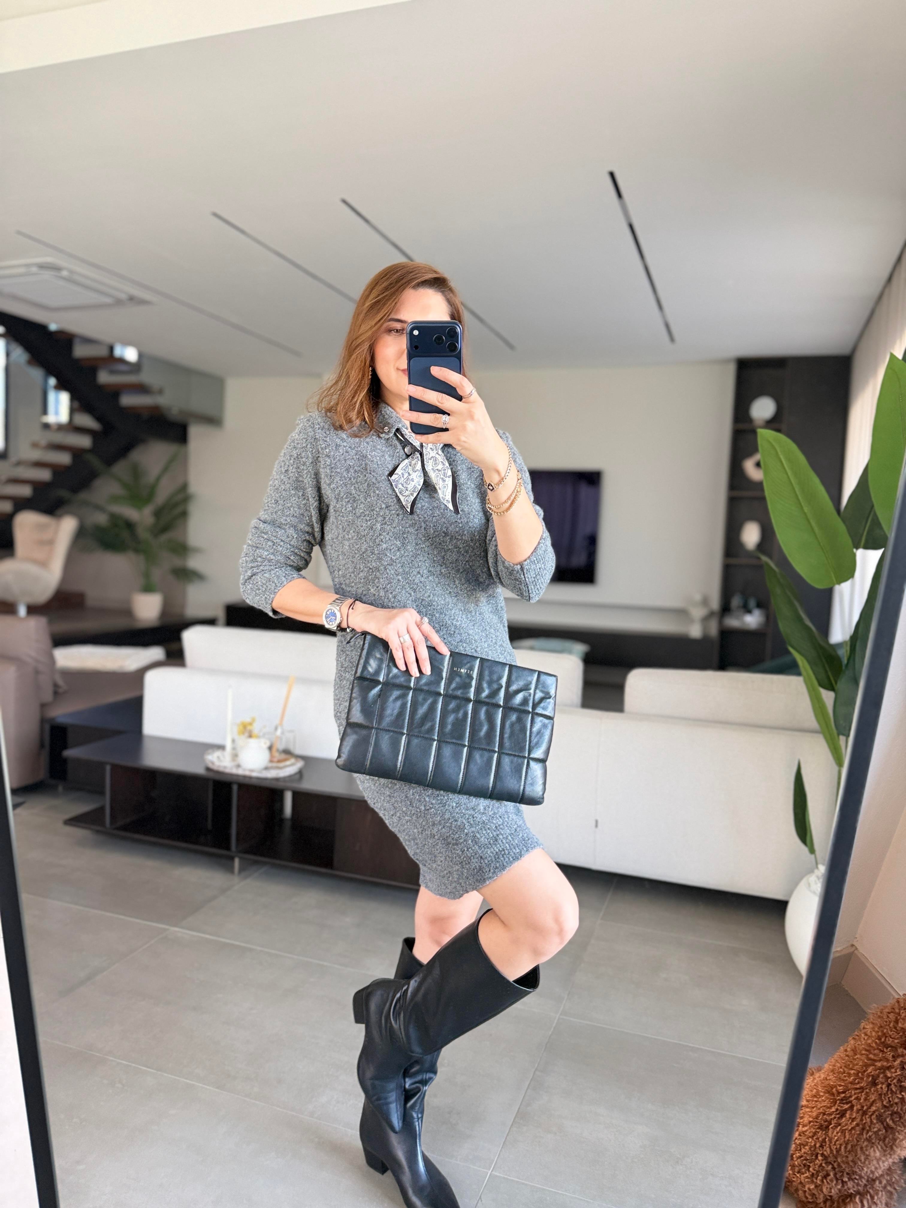 Fularlı Triko Elbise