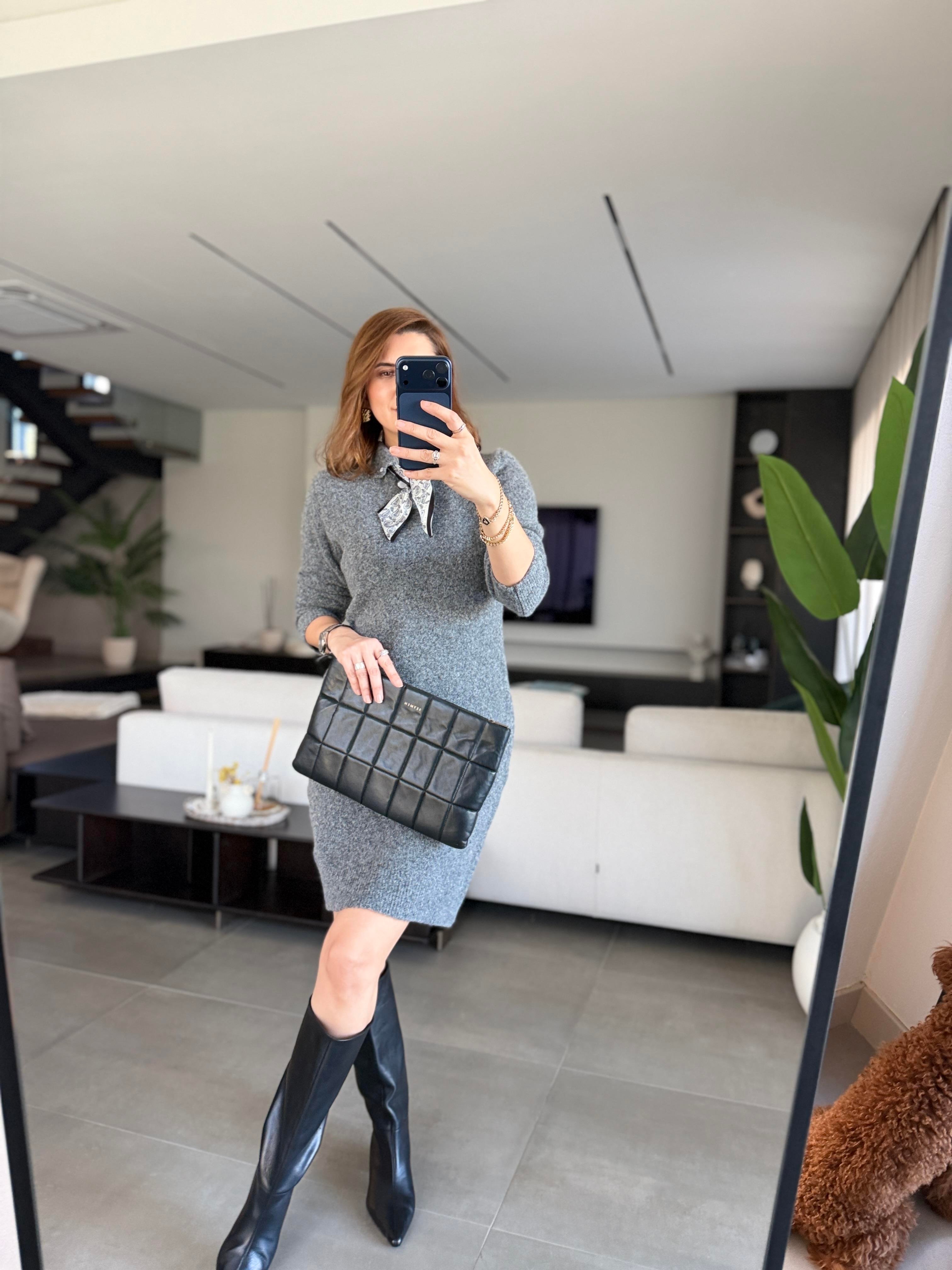 Fularlı Triko Elbise