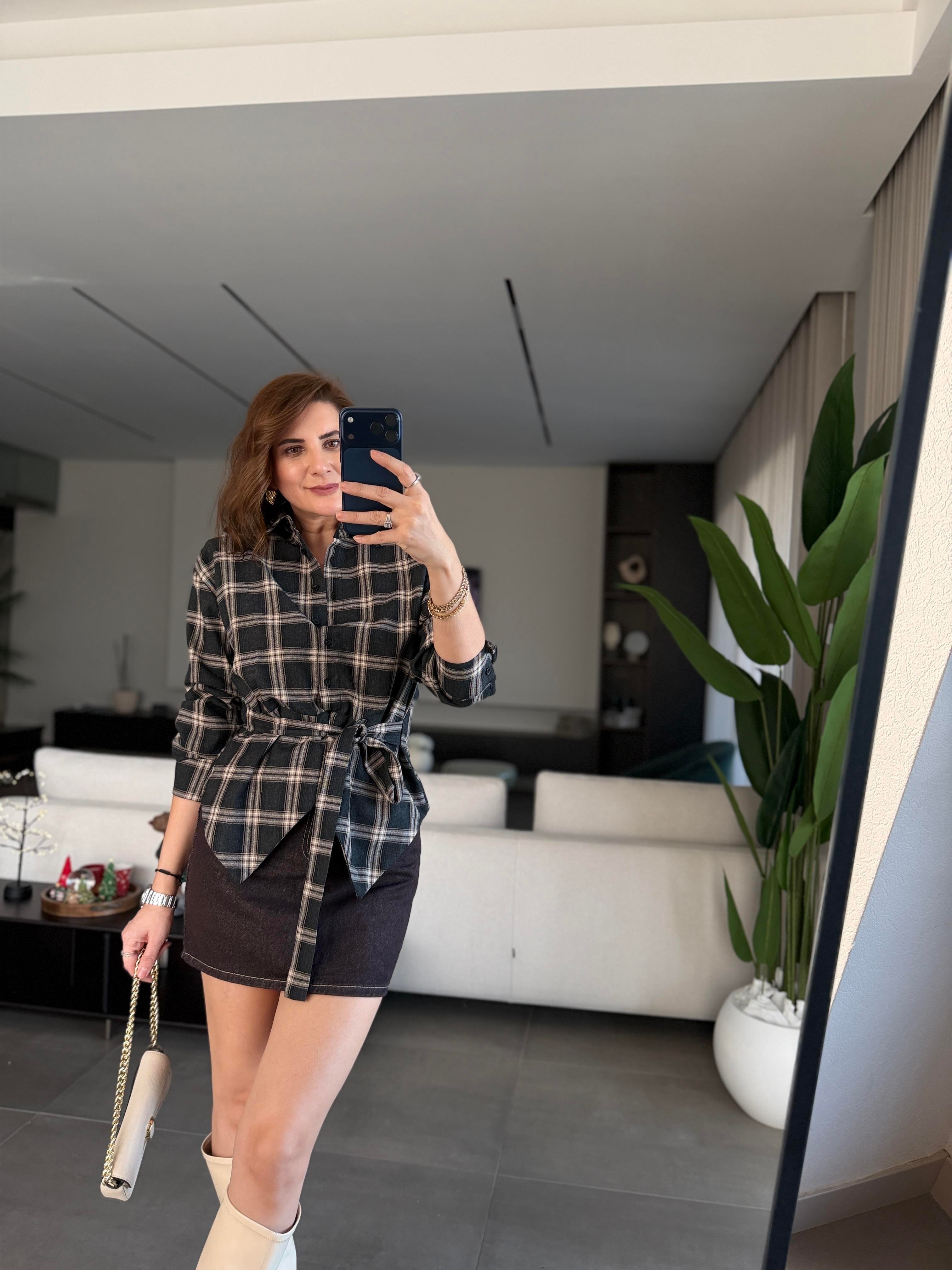 Füme Korsajlı Ekose Gömlek
