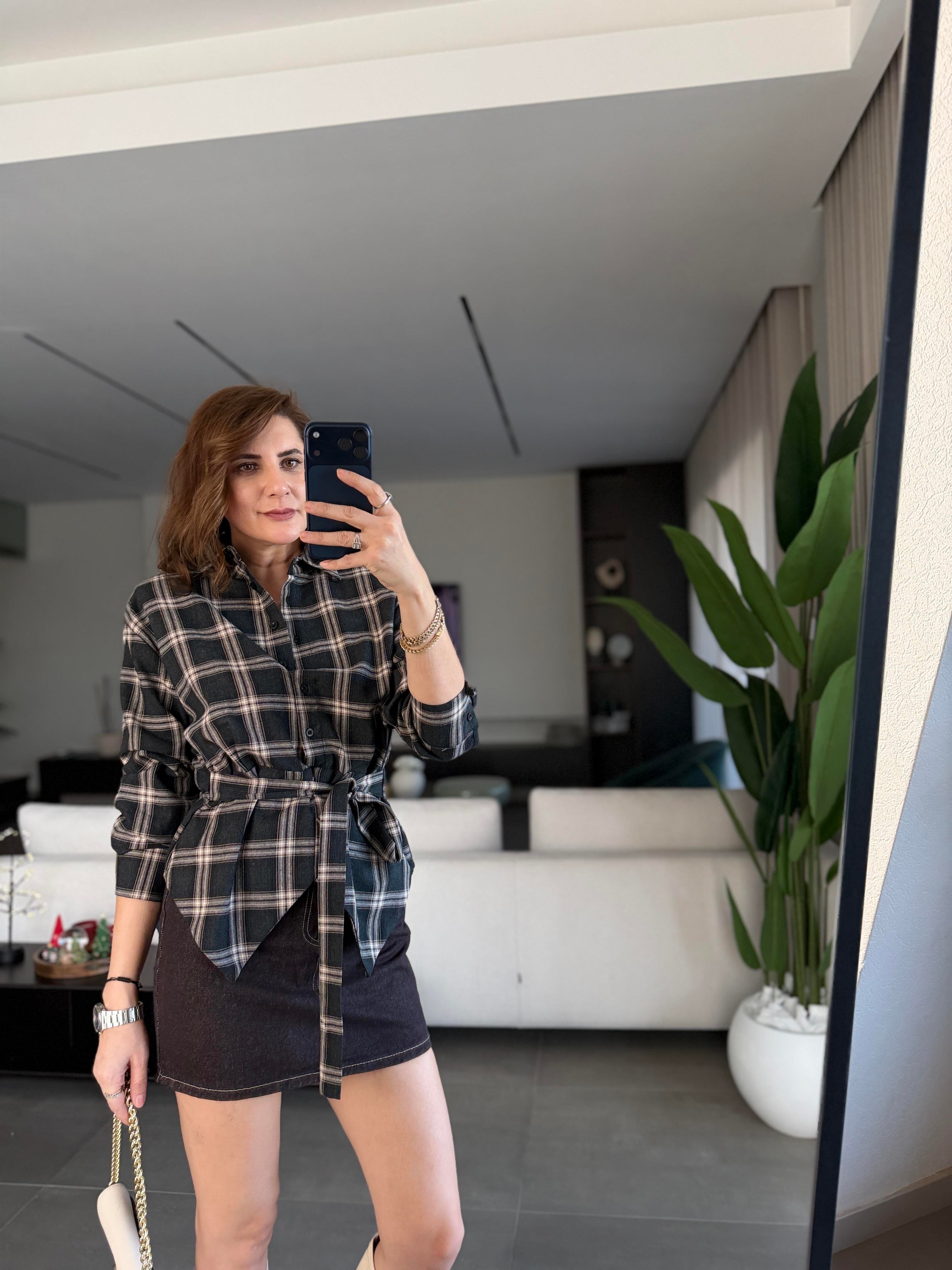 Füme Korsajlı Ekose Gömlek