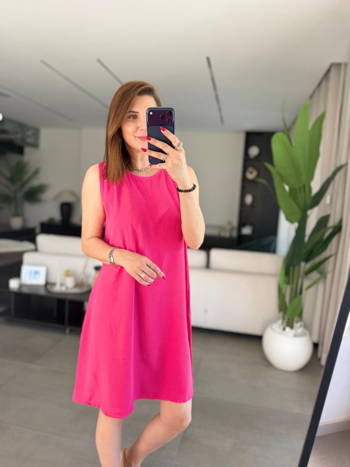 Fuşya  Ayrobin Kolsuz Elbise