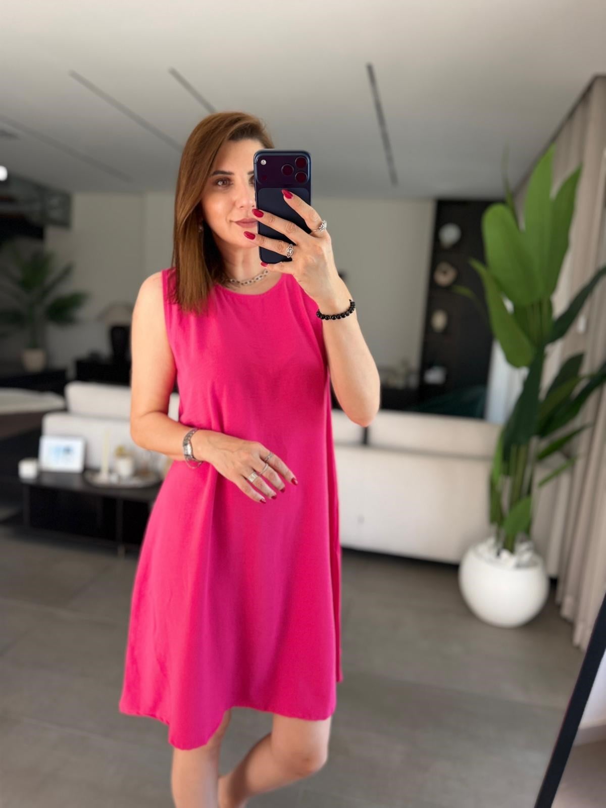 Fuşya  Ayrobin Kolsuz Elbise