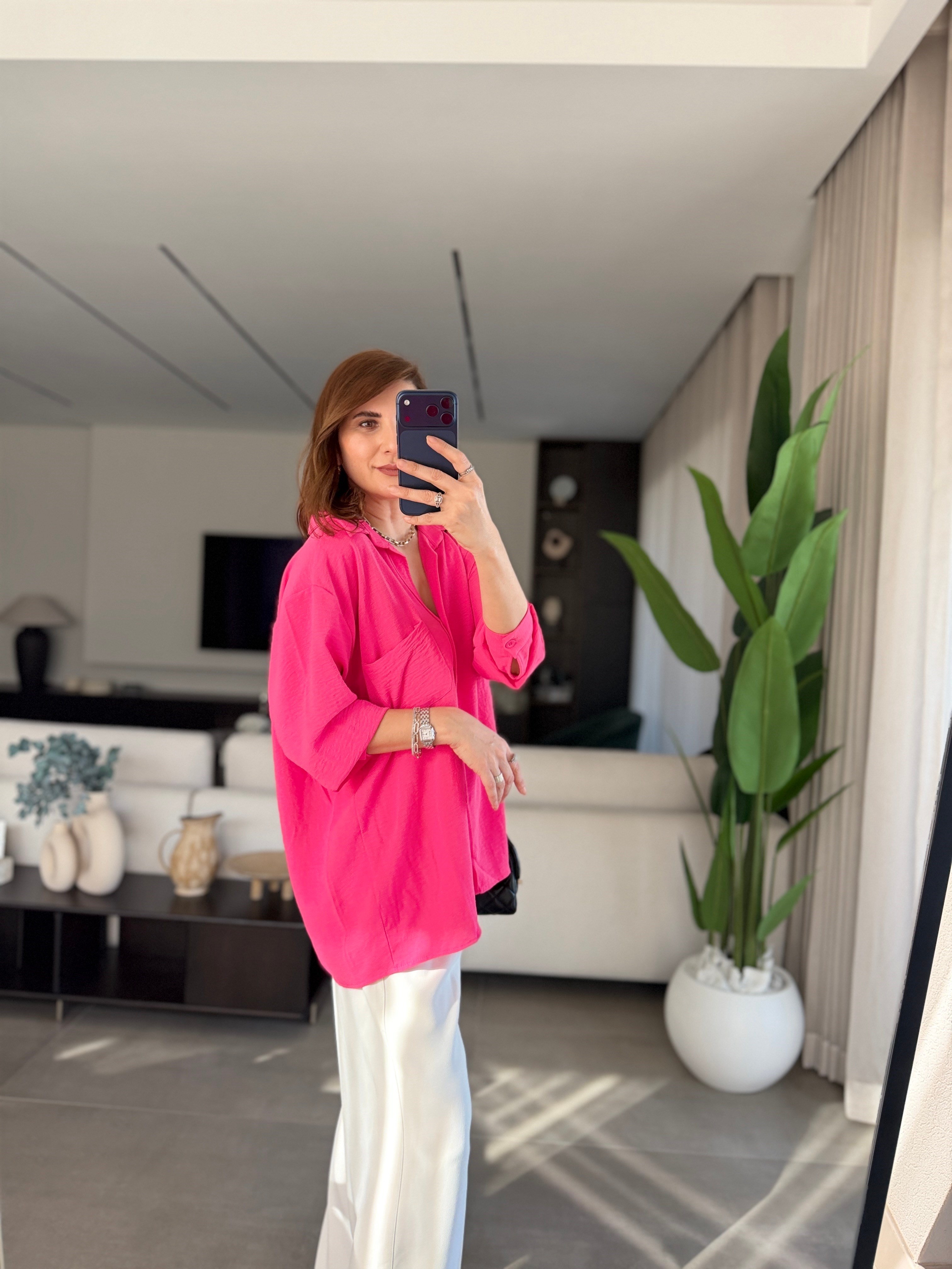 Fuşya Ayrobin Salaş Gömlek