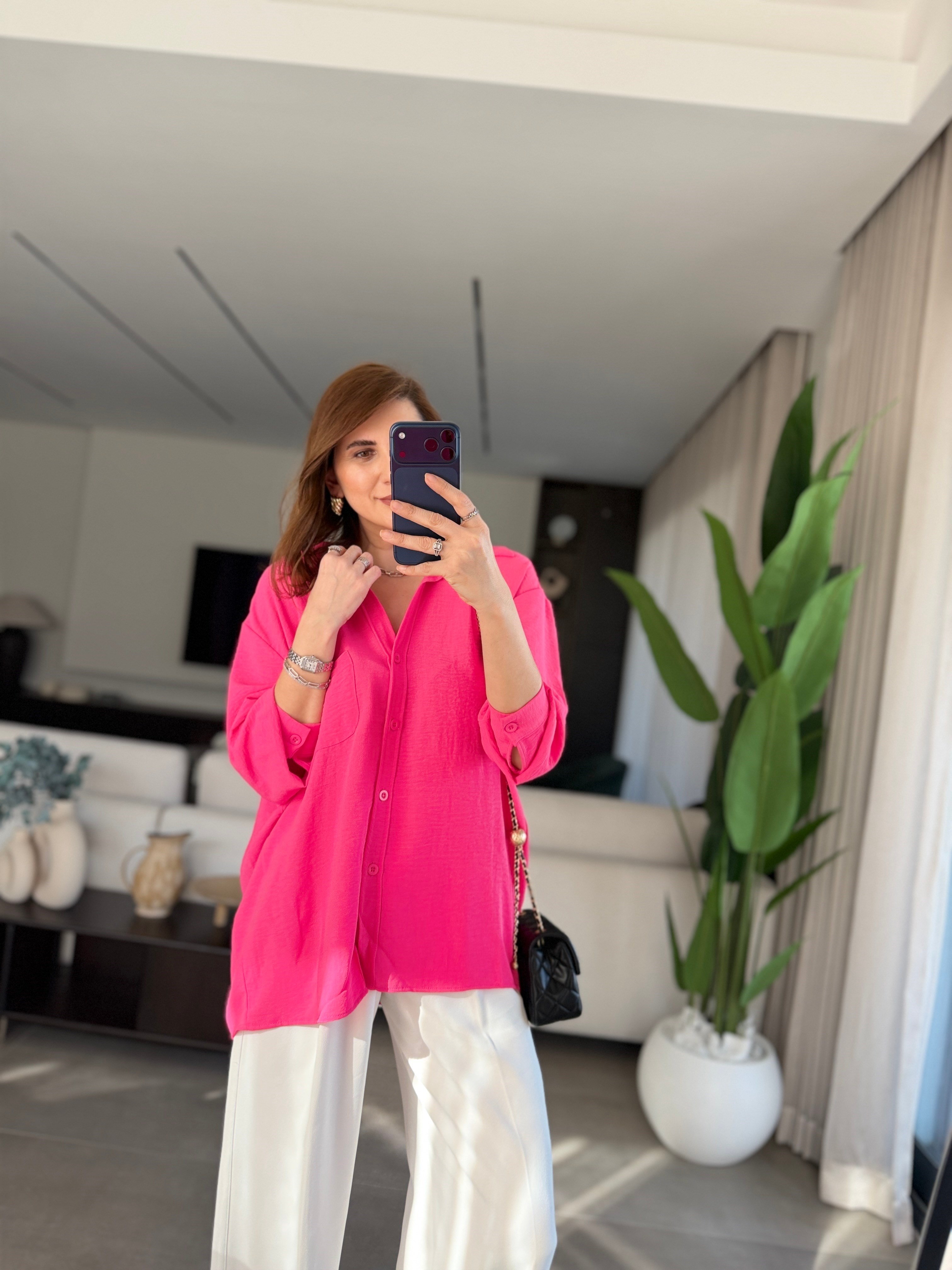 Fuşya Ayrobin Salaş Gömlek