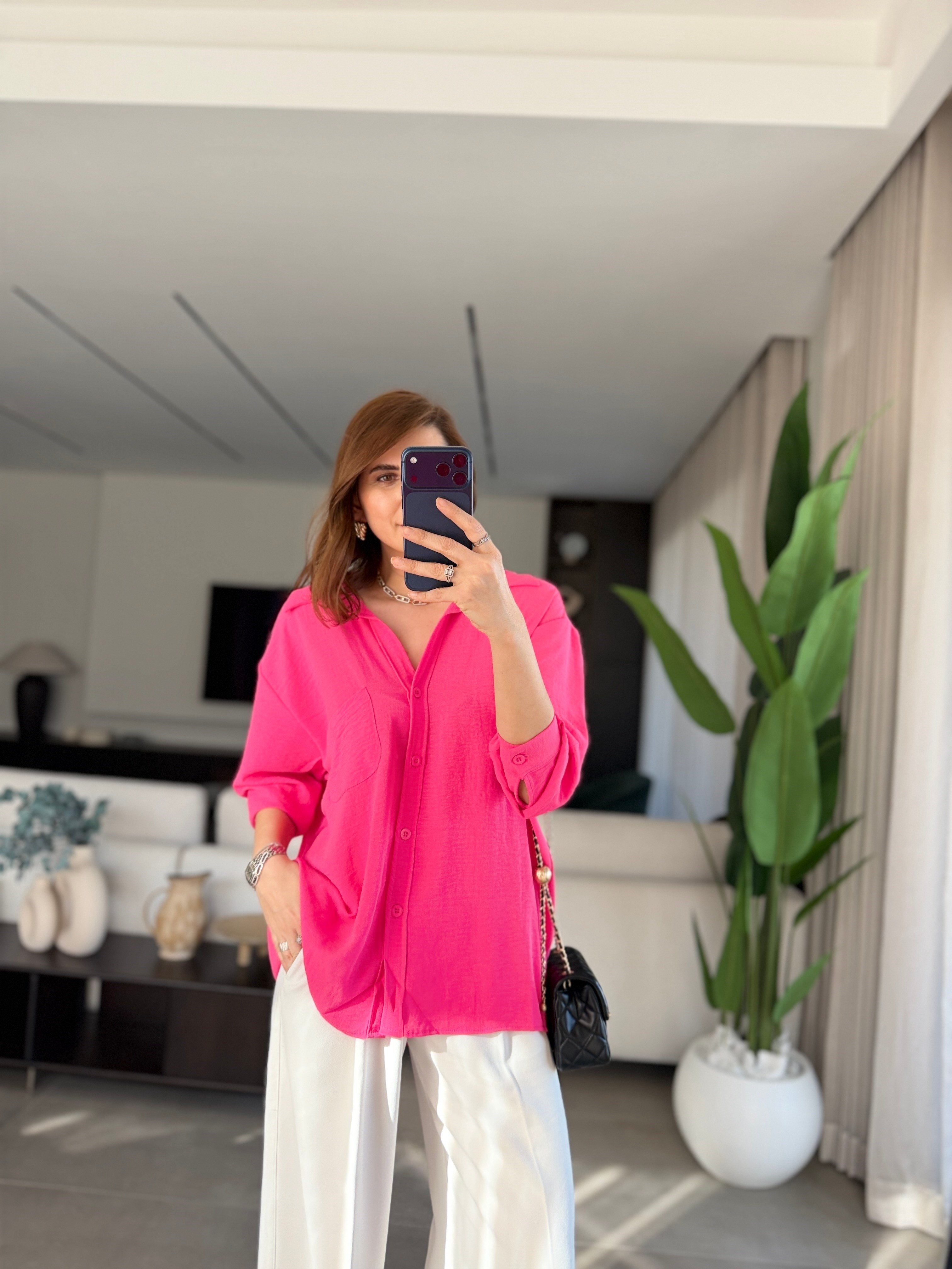 Fuşya Ayrobin Salaş Gömlek