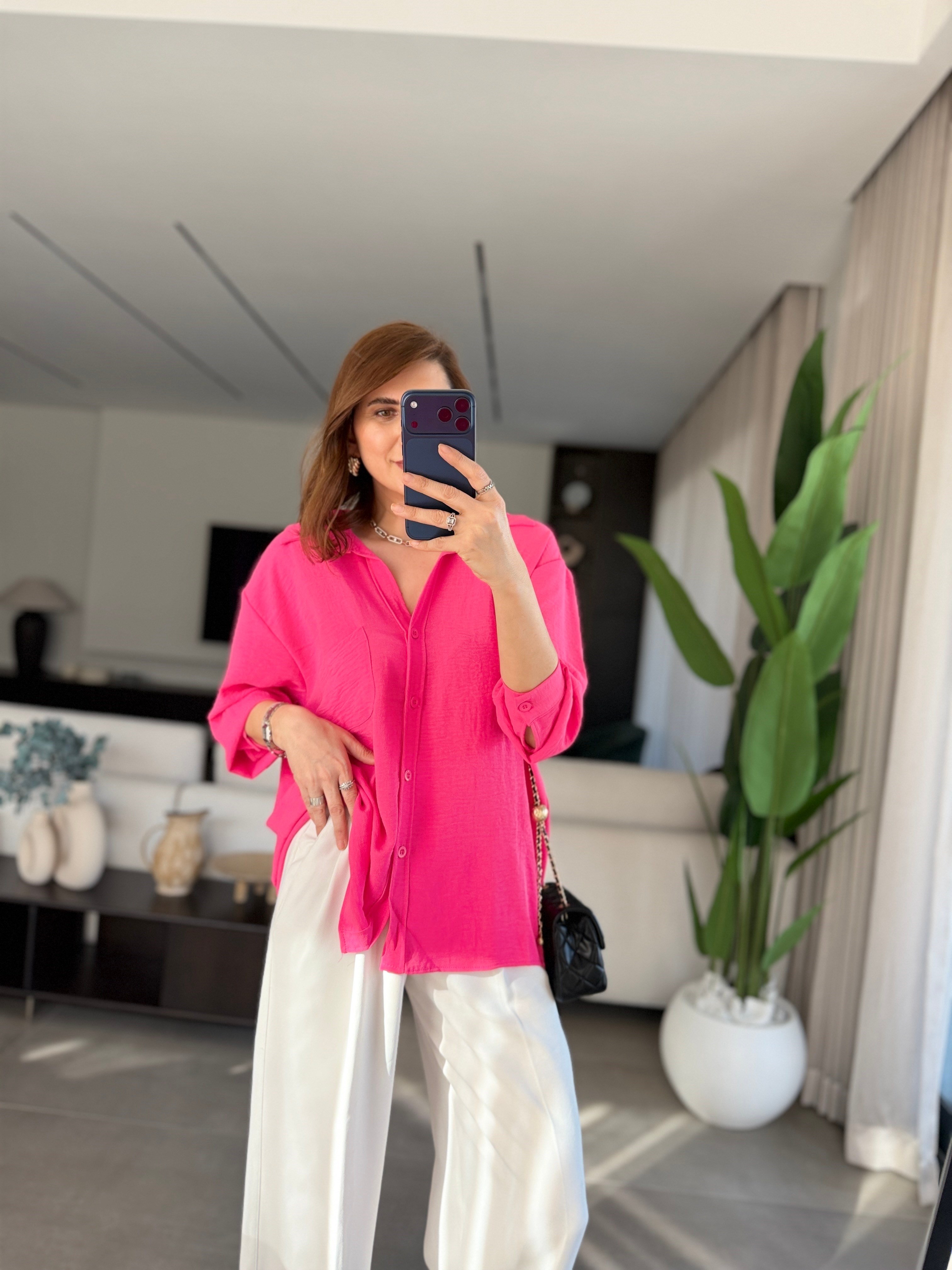 Fuşya Ayrobin Salaş Gömlek