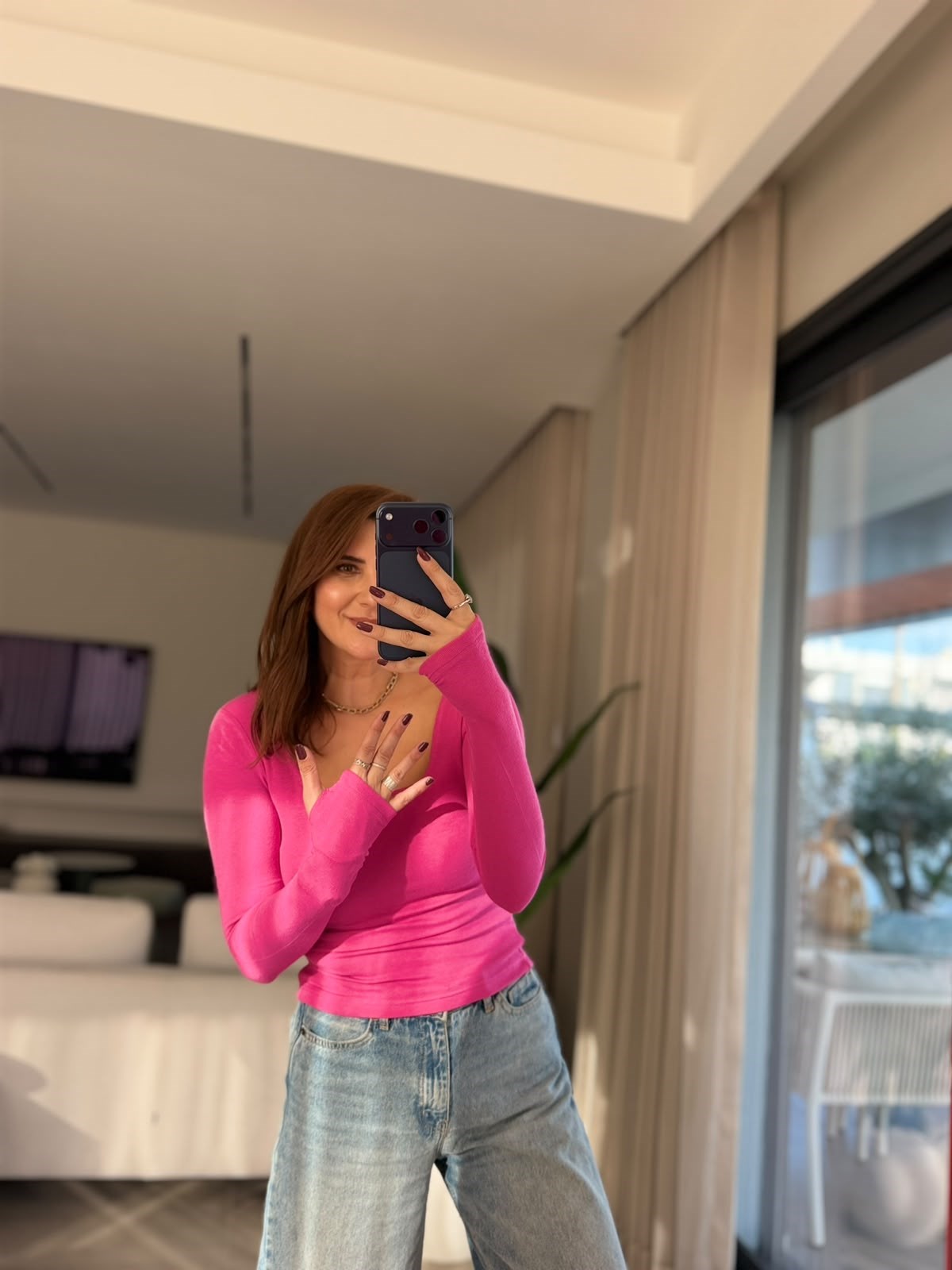 Fuşya Kare Yaka Dora Bluz