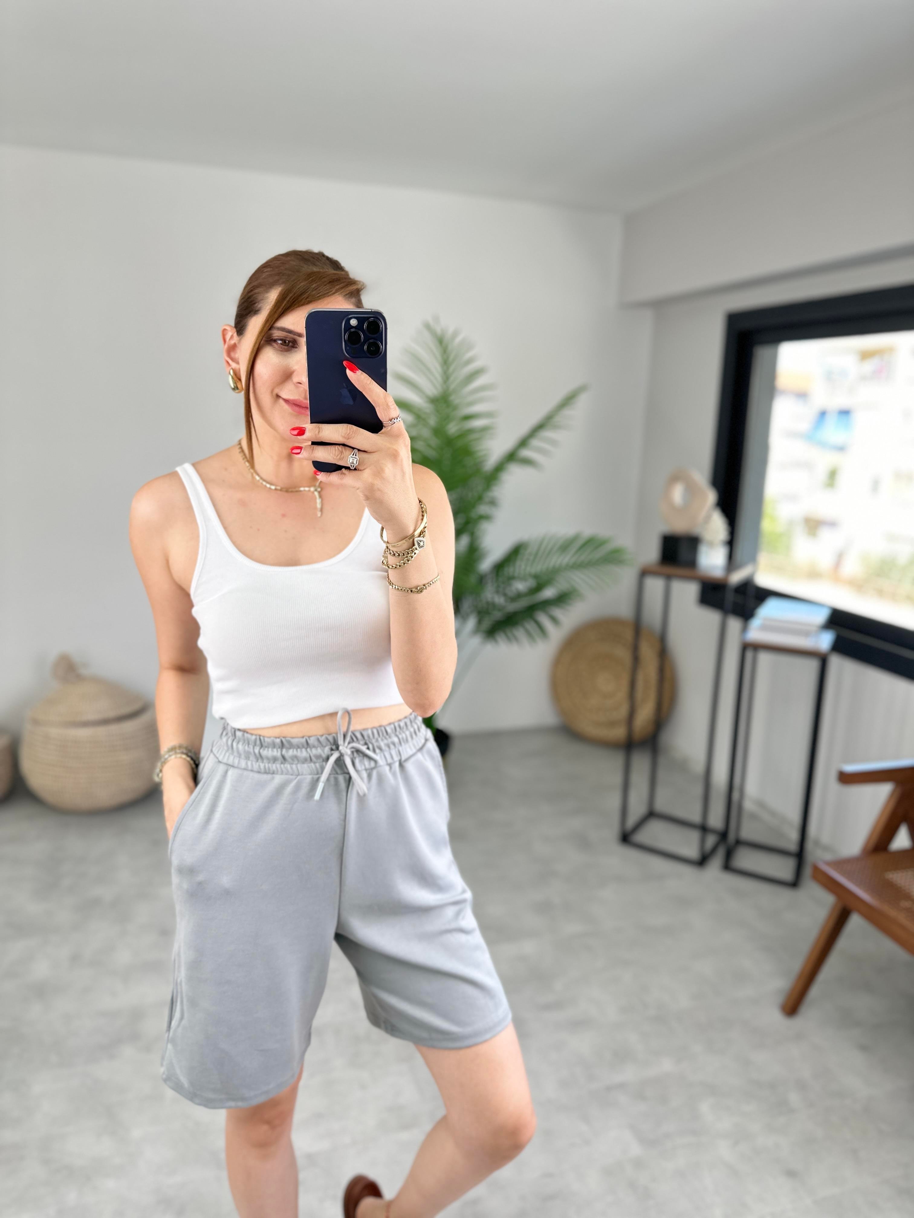 GRİ BEL LASTİKLİ MODAL ŞORT