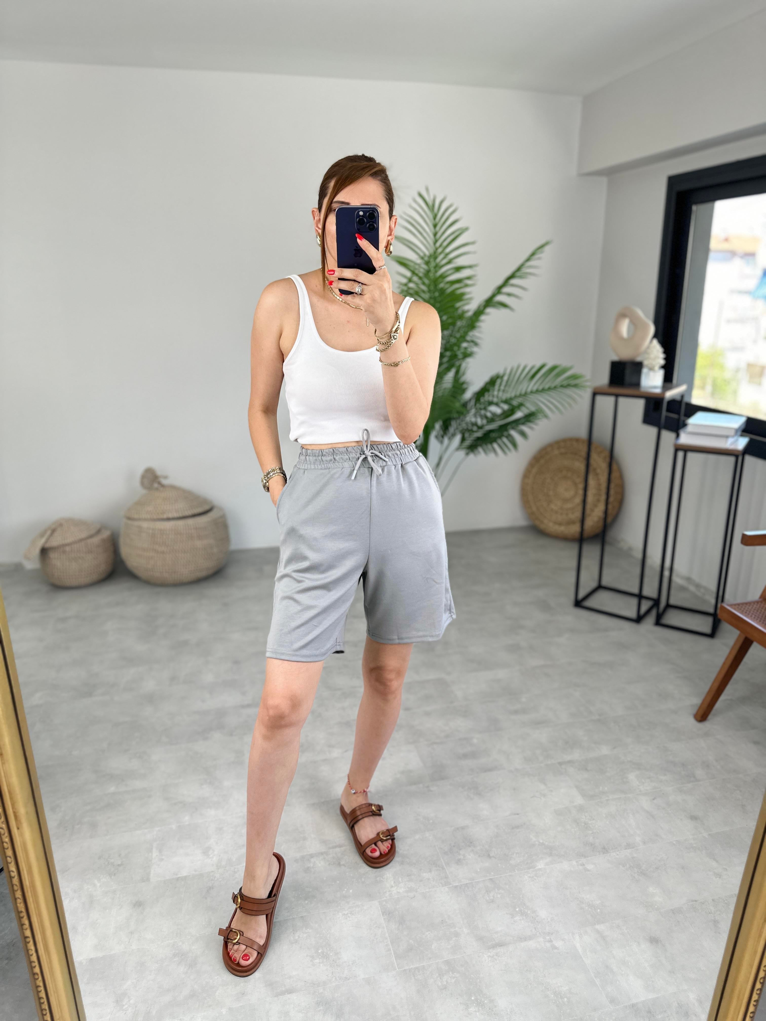 GRİ BEL LASTİKLİ MODAL ŞORT