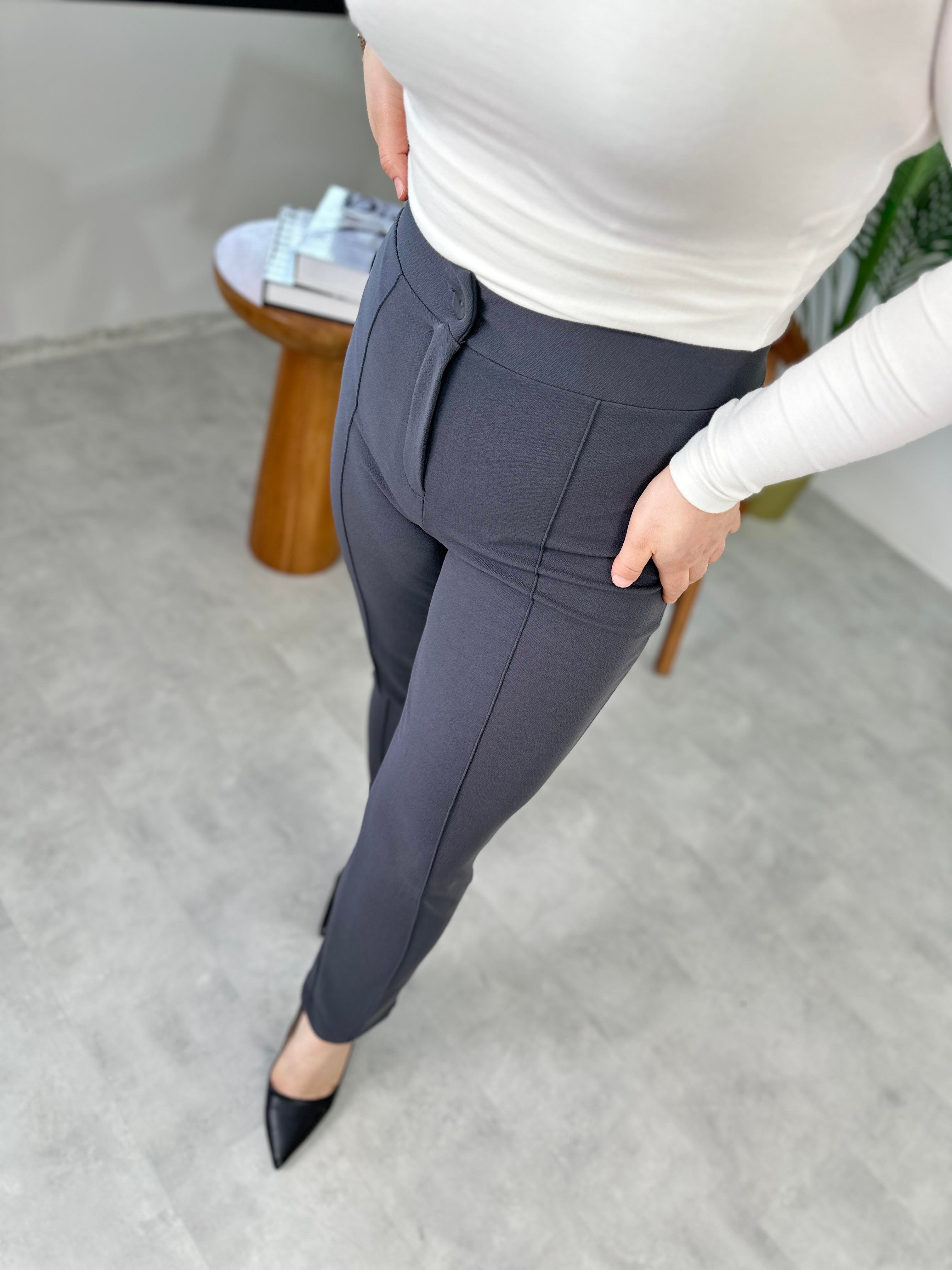 Gri Çimalı Dar Paça Pantolon