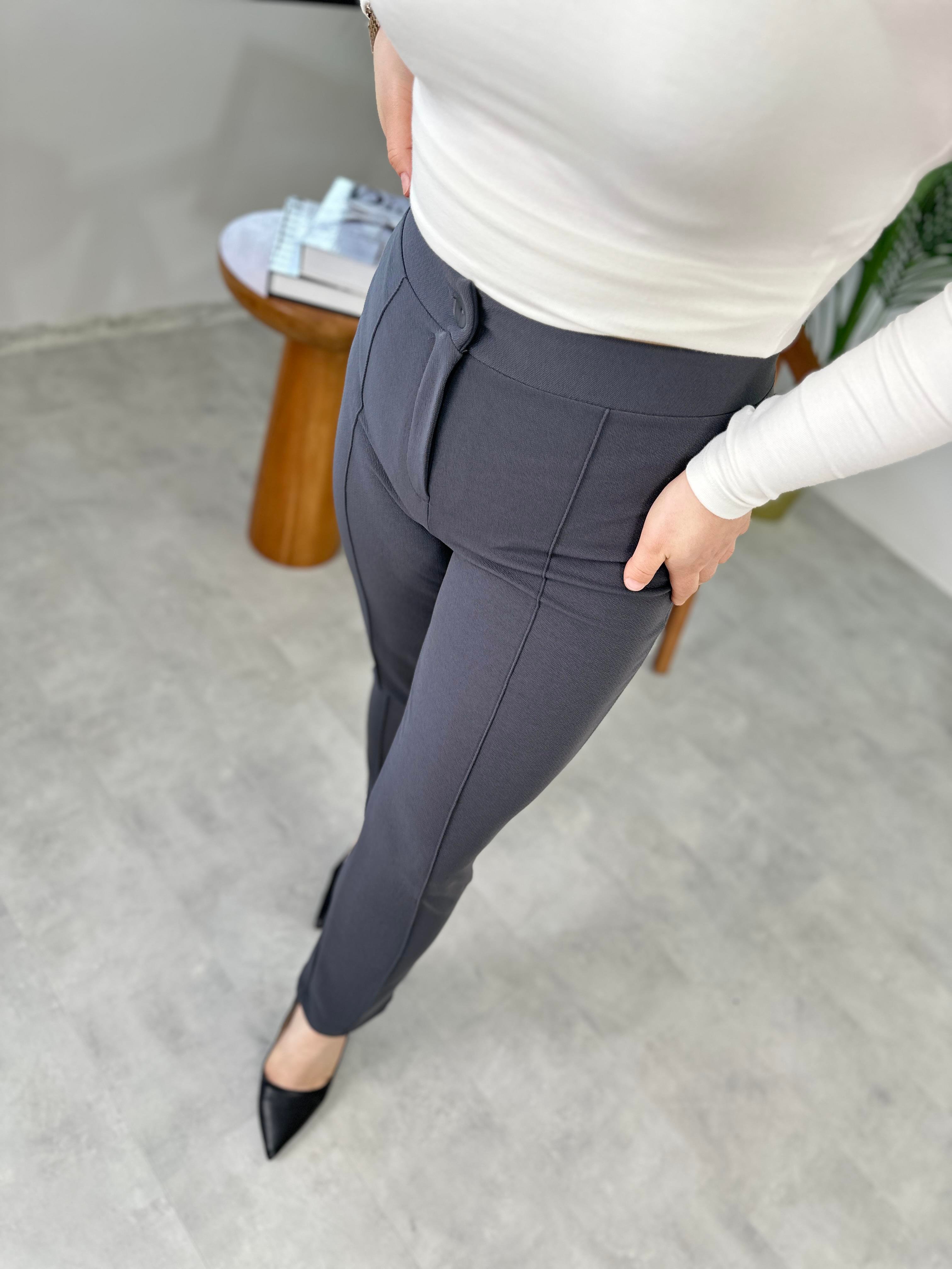 Gri Çimalı Dar Paça Pantolon