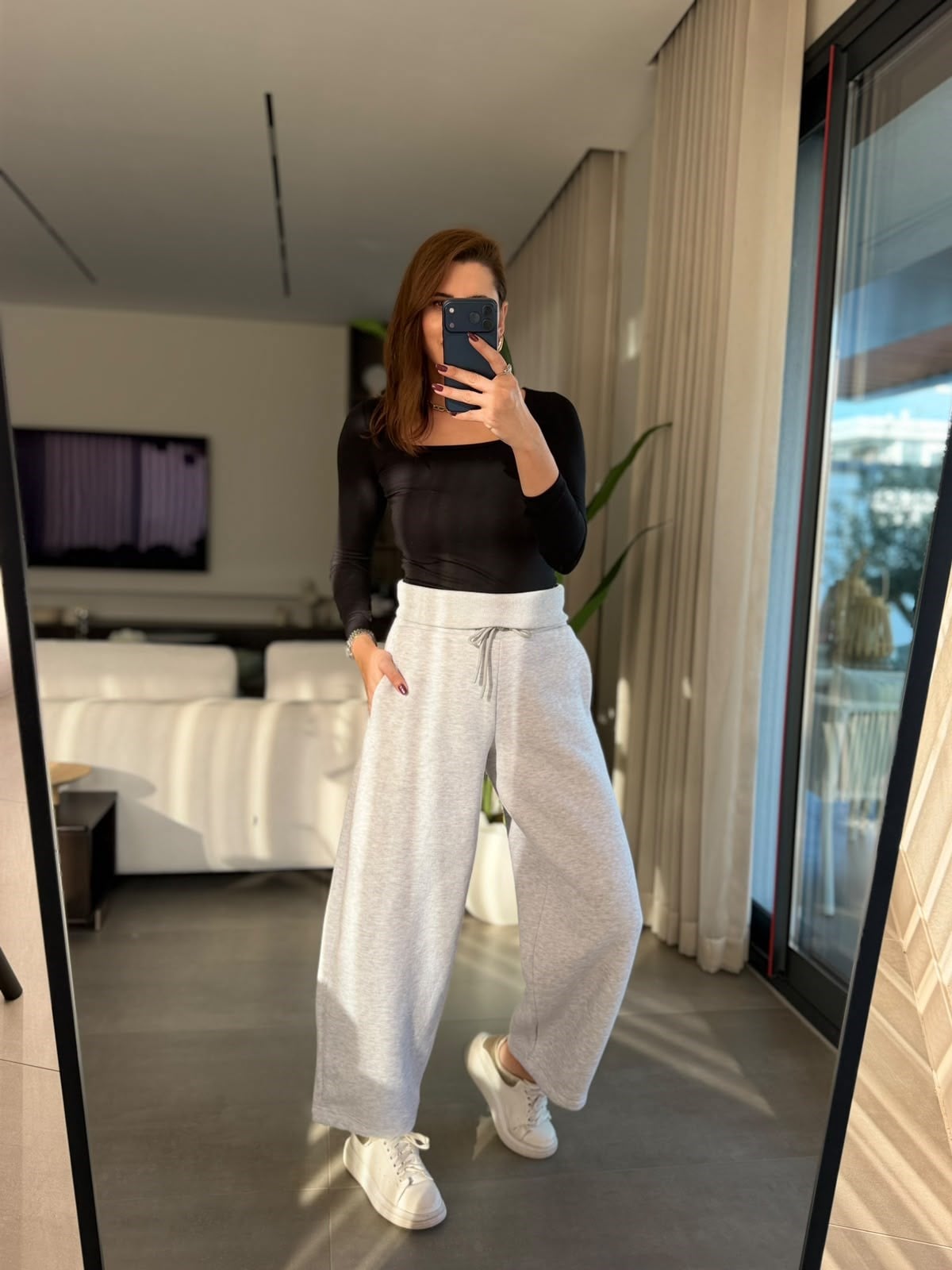 Gri Kaşkorse Kemerli Pantolon