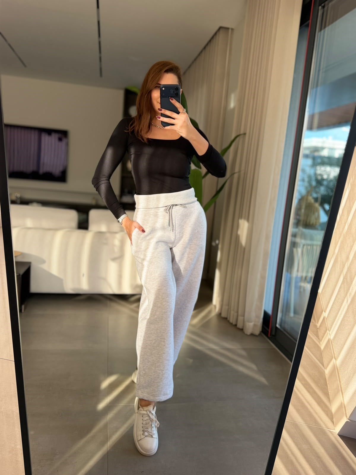 Gri Kaşkorse Kemerli Pantolon
