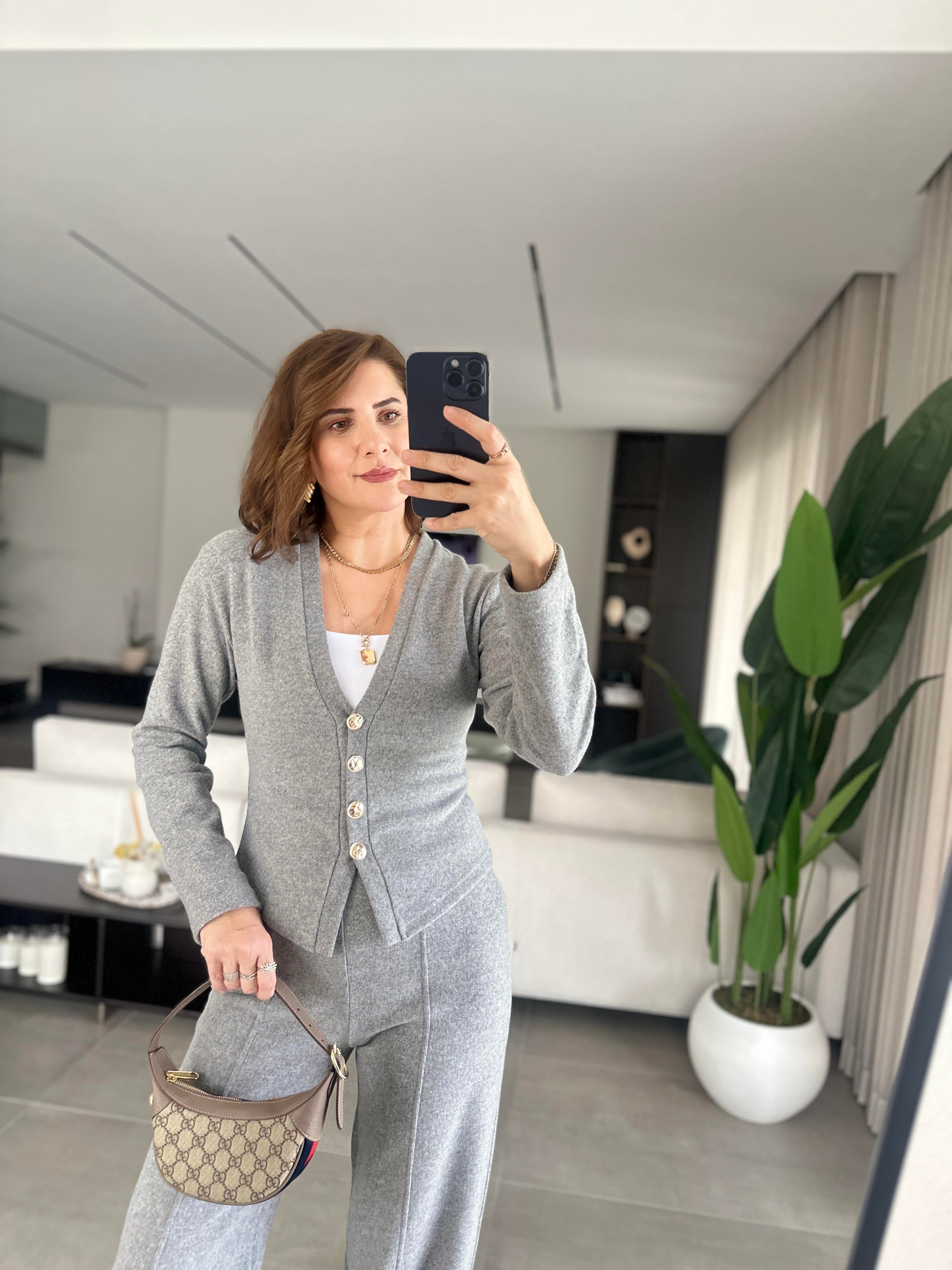 Gri Önü Düğmeli Ceket Takım