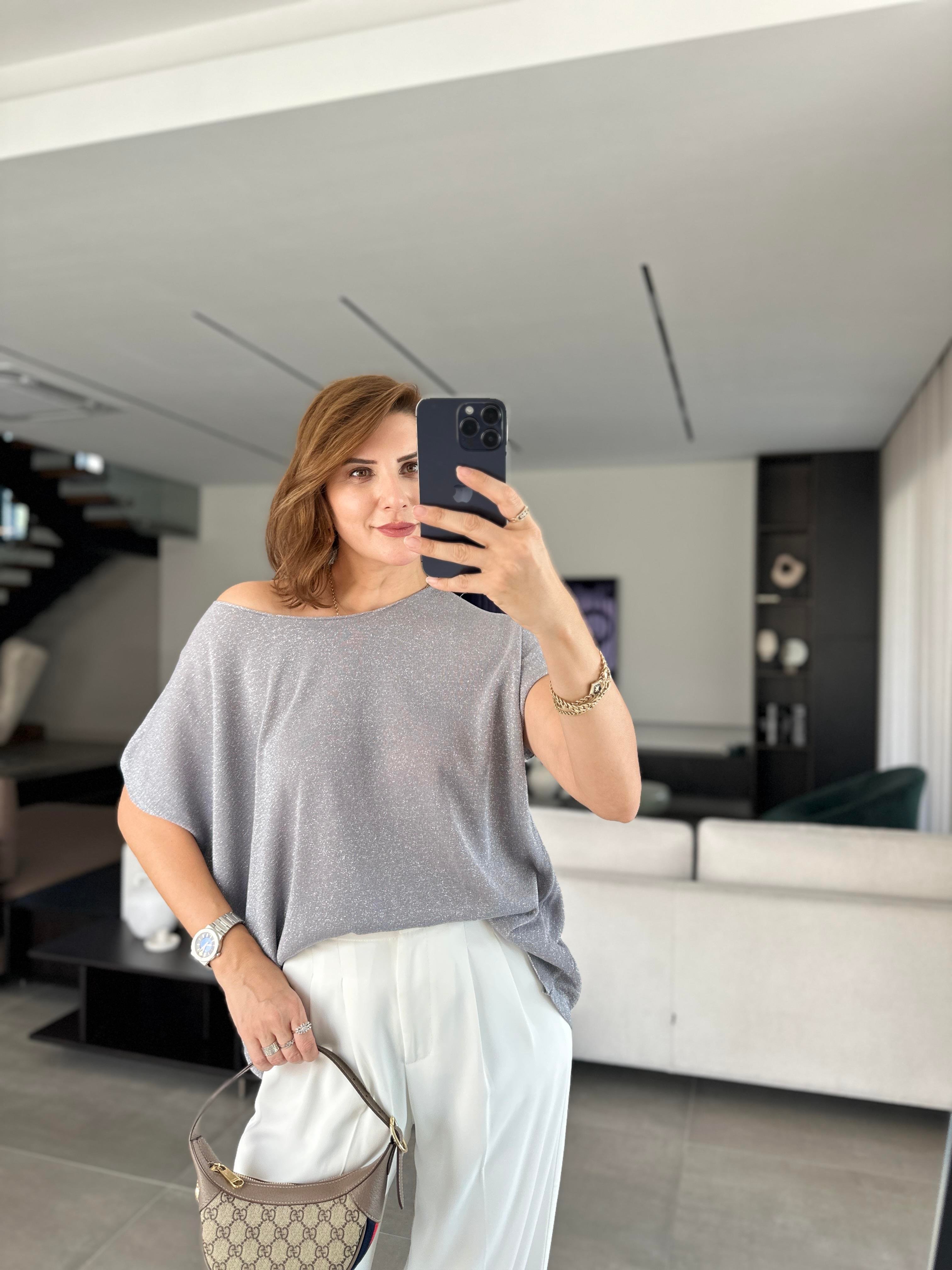 Gri Simli Triko Bluz