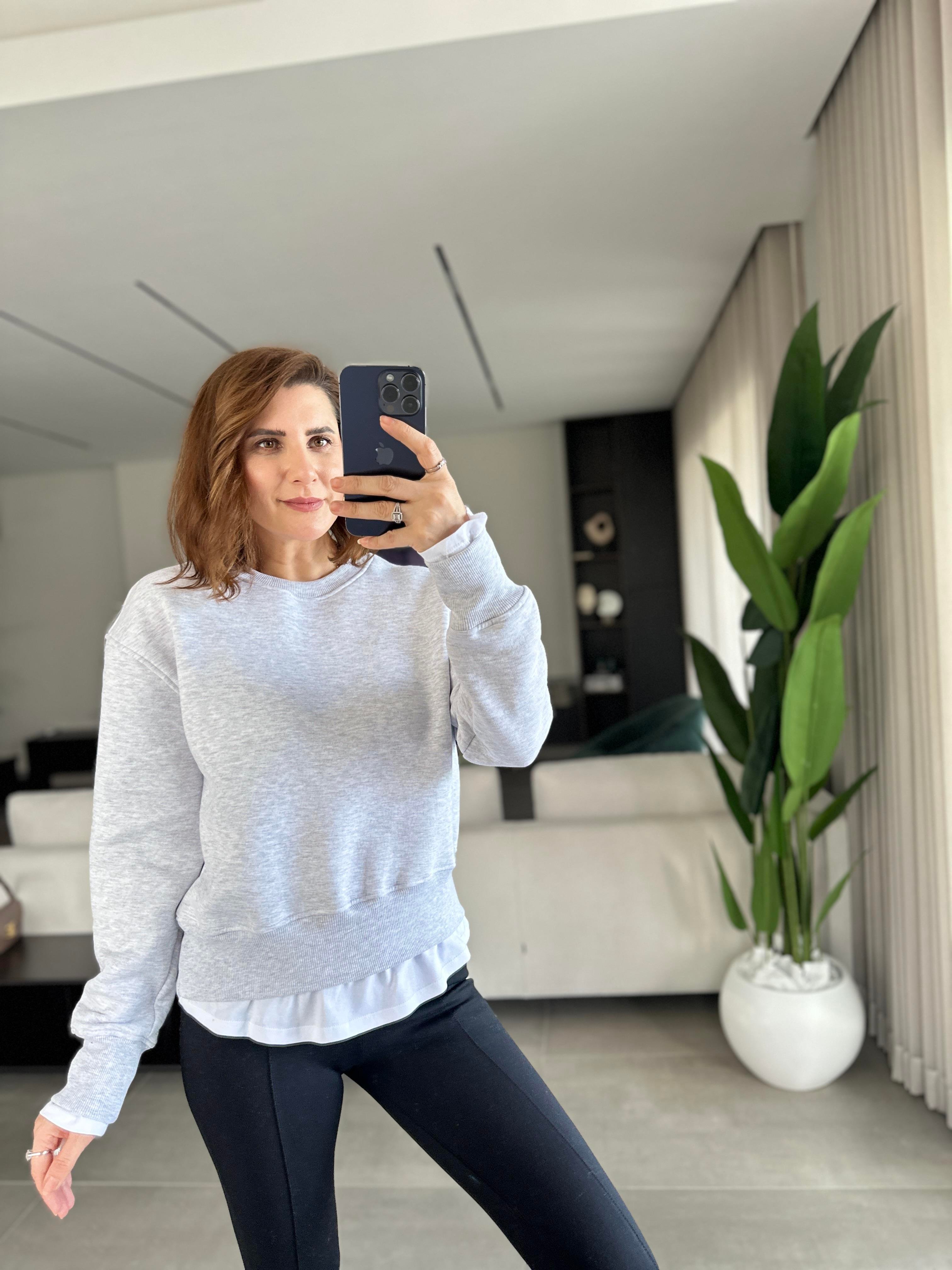 Gri T-shirt Görünümlü Üç İplik Sweat