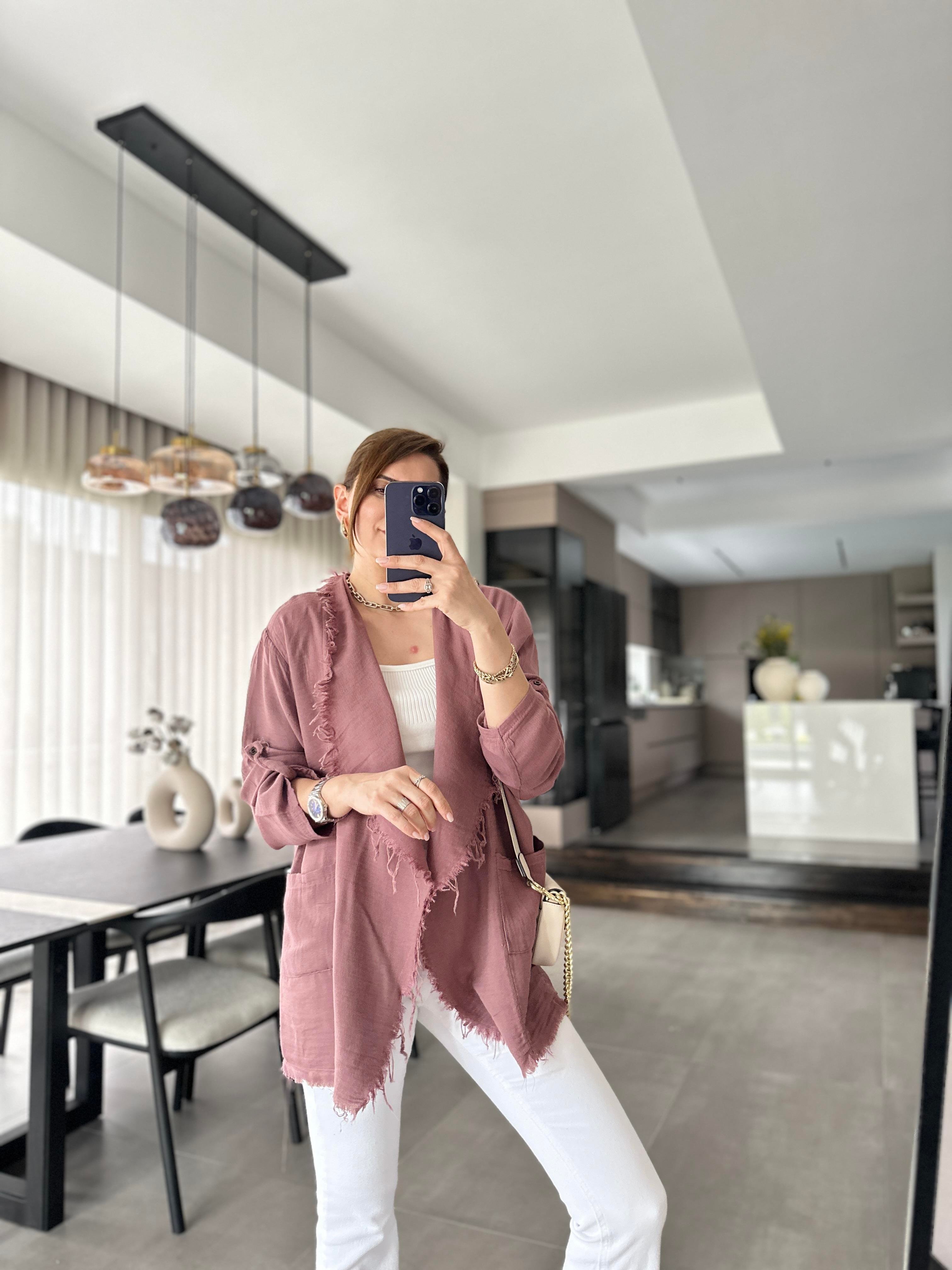 Gül Kurusu Müslin Prine Ceket