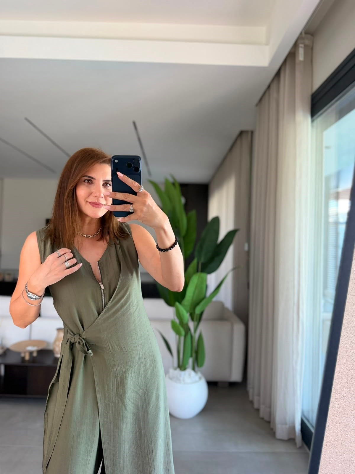Haki Aura Ön Detaylı Tulum