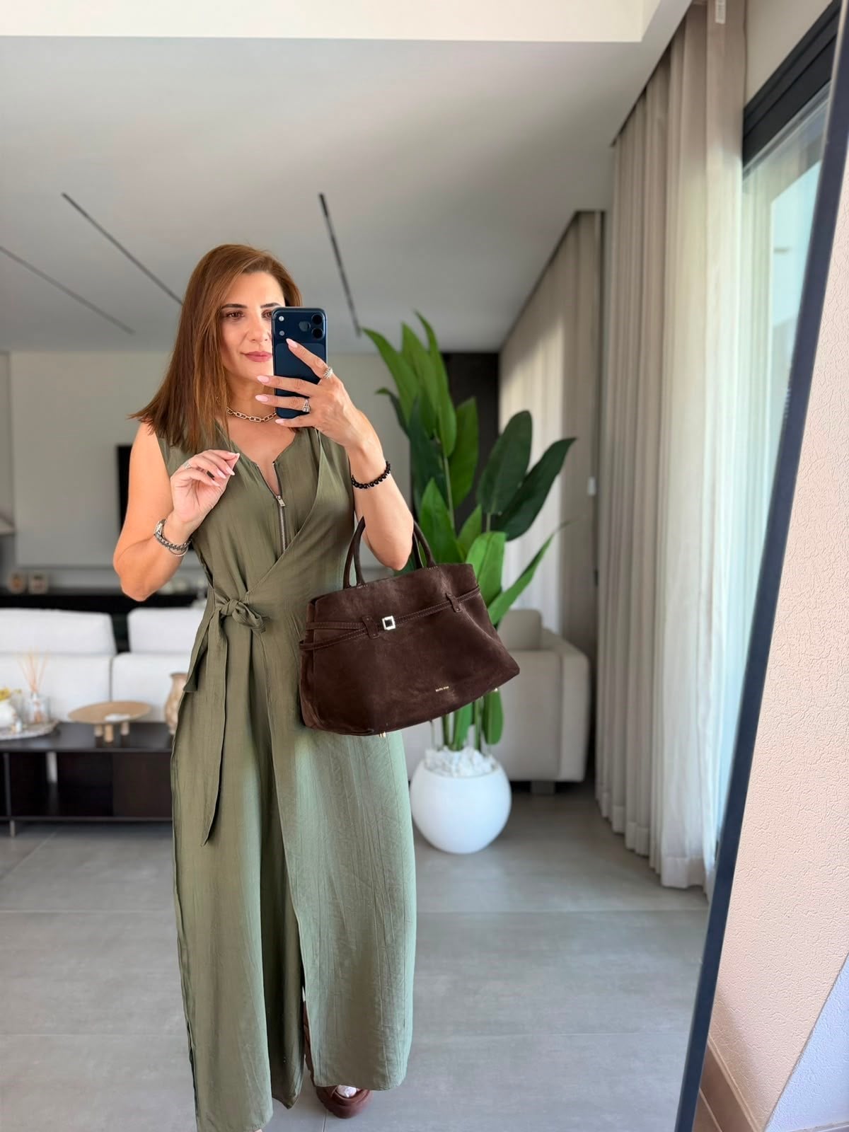 Haki Aura Ön Detaylı Tulum