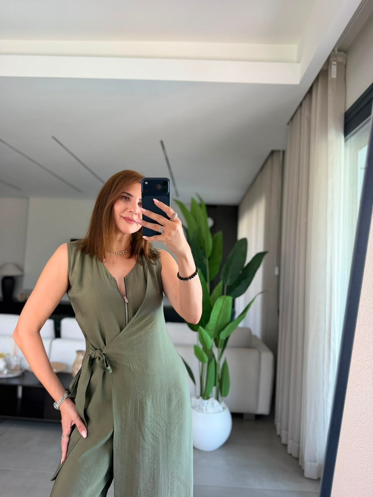 Haki Aura Ön Detaylı Tulum