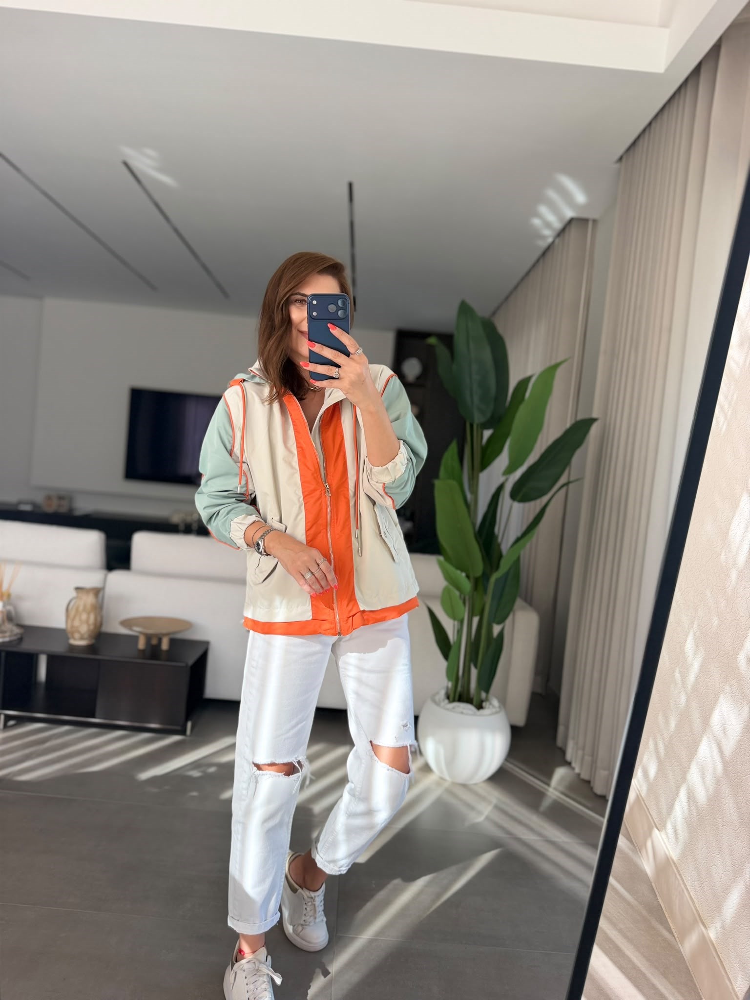 Haki Color Block Kapşonlu Yağmurluk