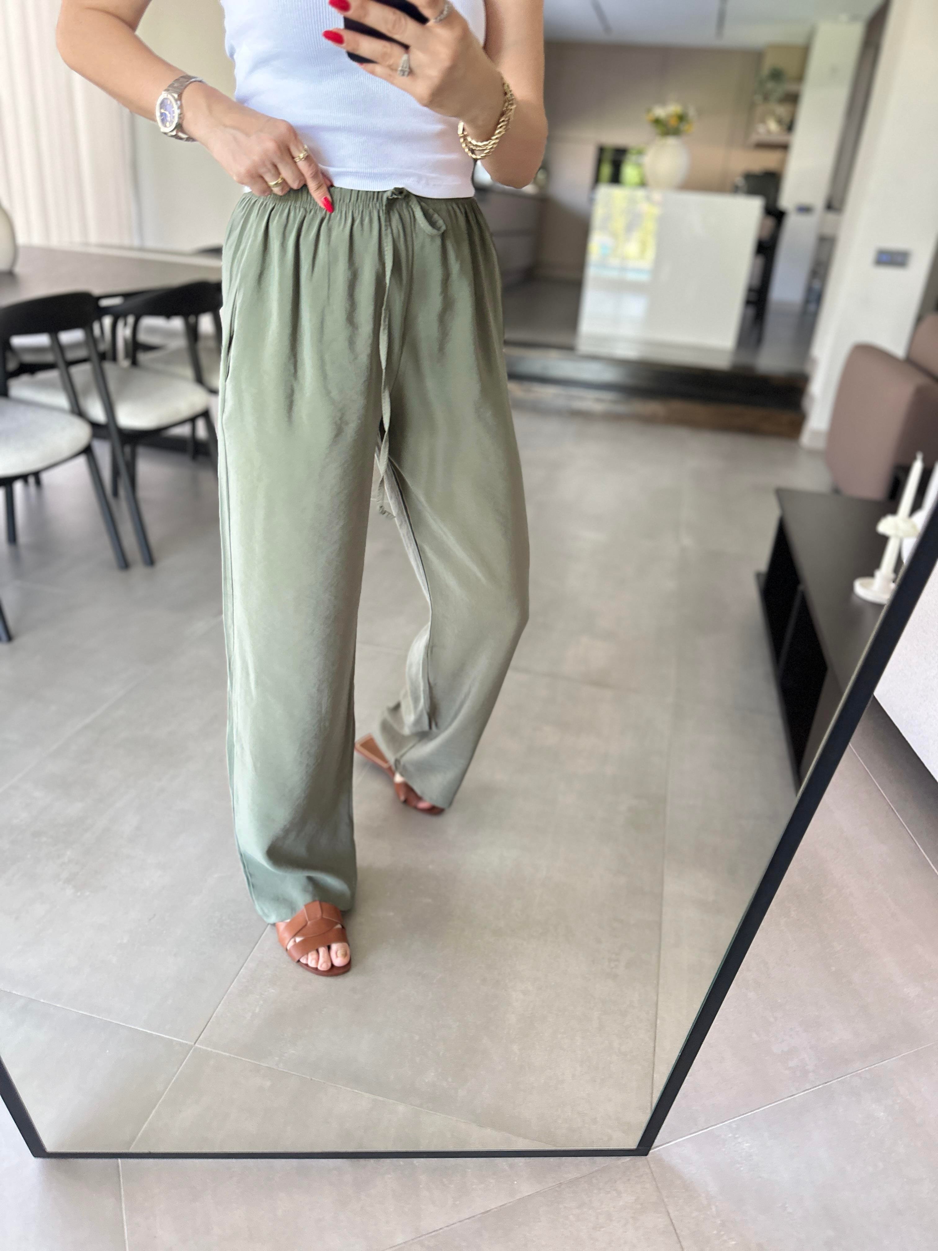 Haki İnce Kemerli Mas Pantolon