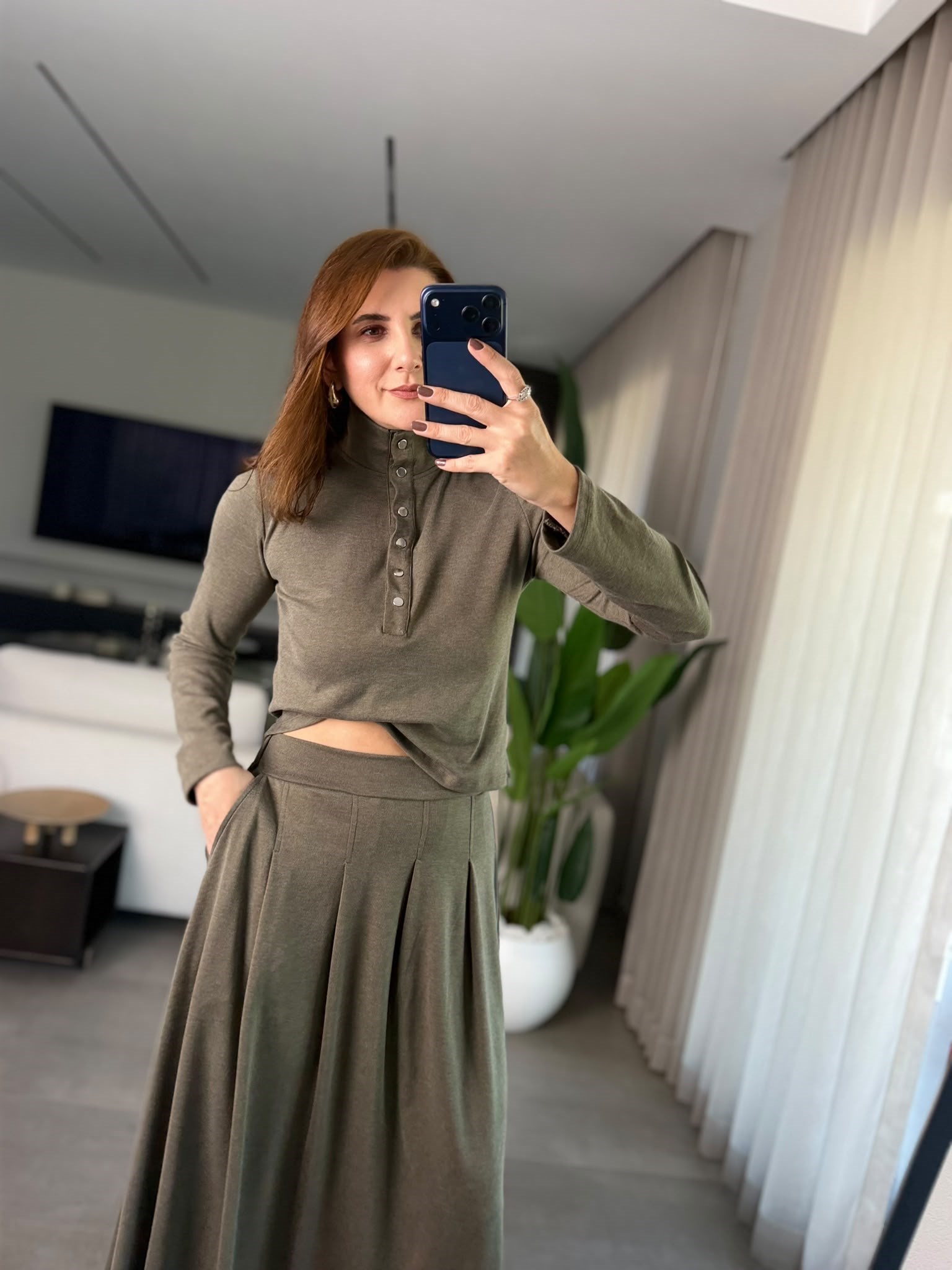 Haki Lora Düğmeli Takım