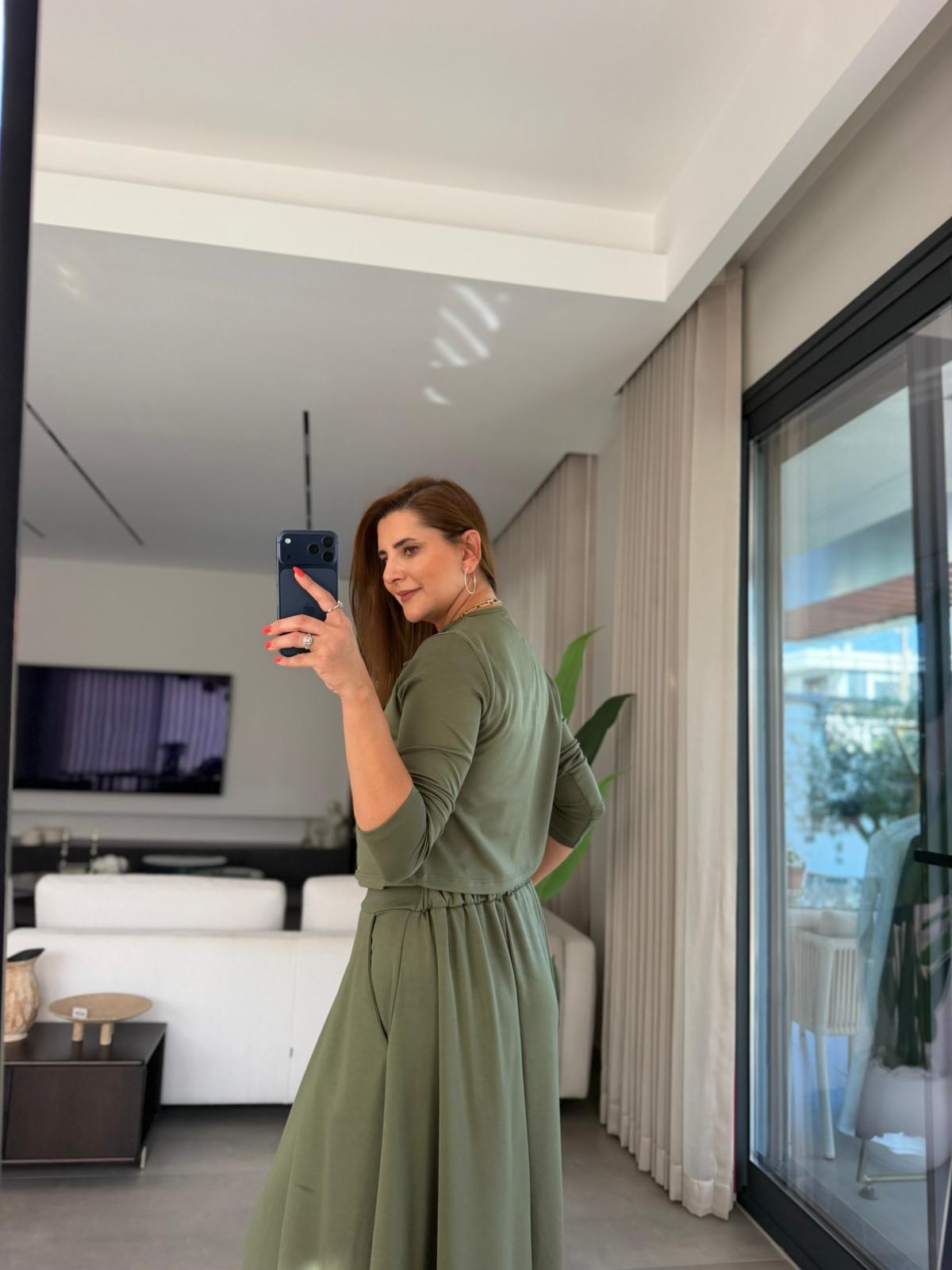 Haki Modal Ceketli Atletli Üçlü Etek Takım