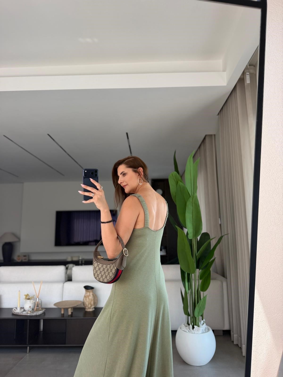 Haki Modal Lastik Askılı Elbise
