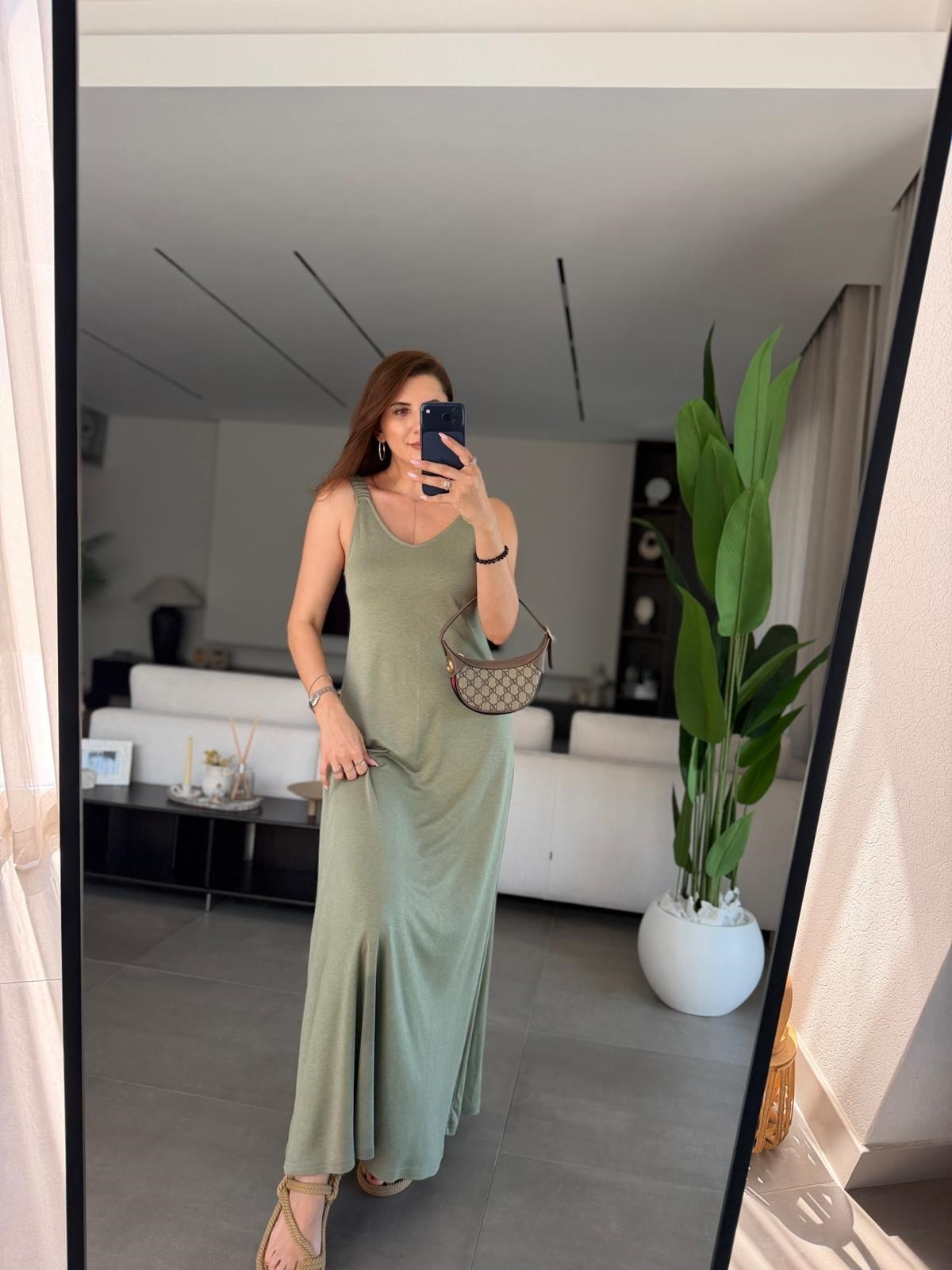 Haki Modal Lastik Askılı Elbise