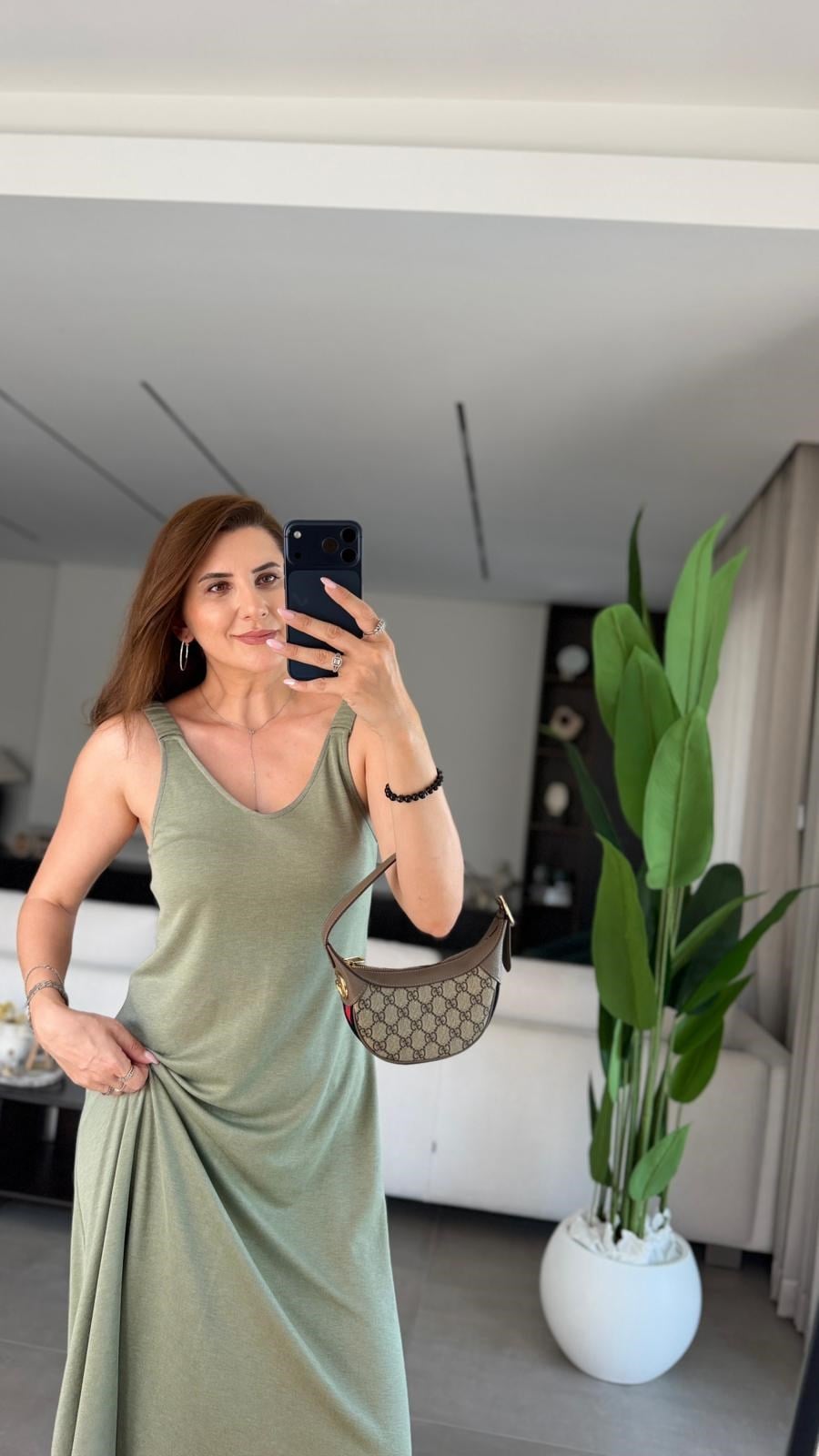 Haki Modal Lastik Askılı Elbise