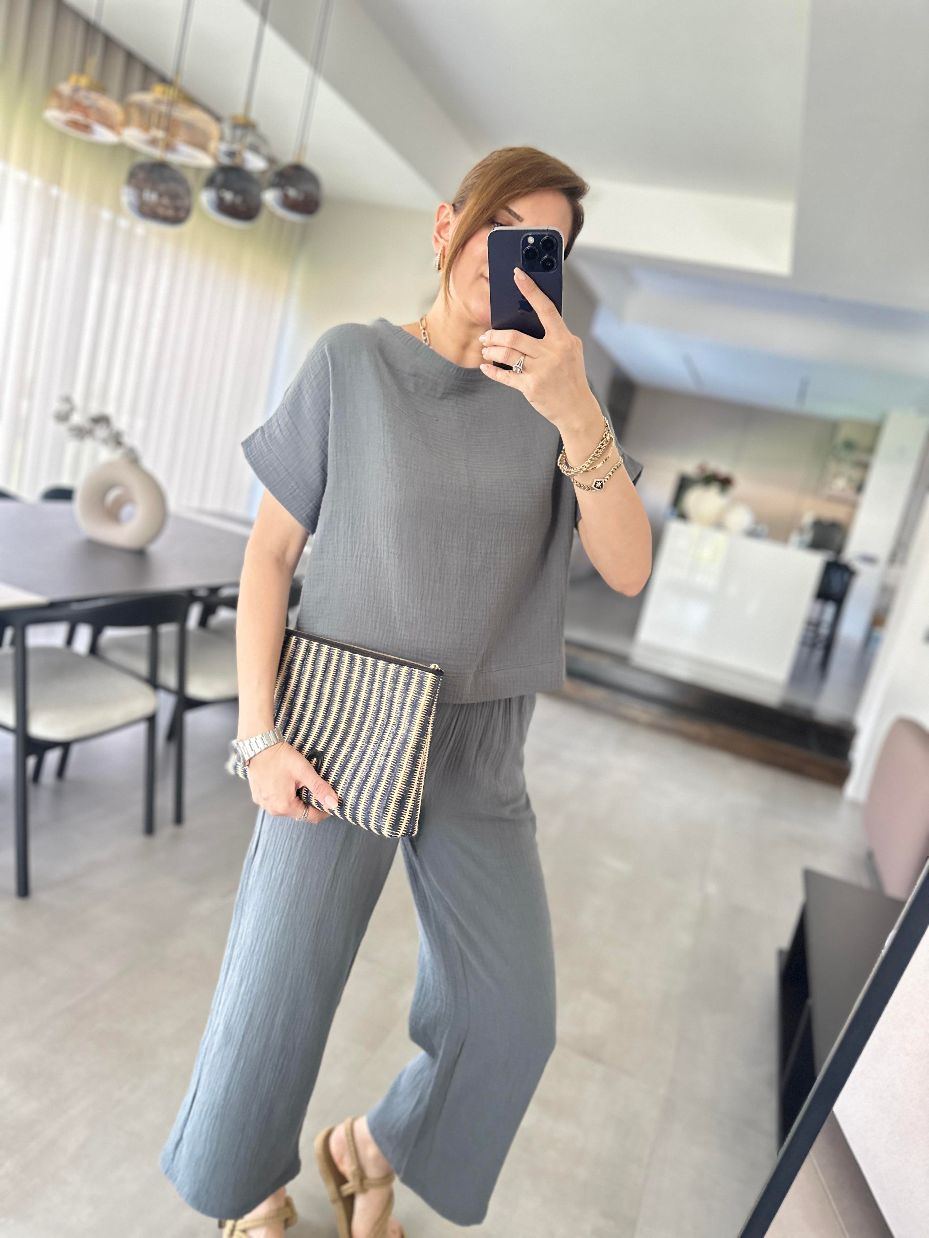 Haki Müslin Pantolon Takım