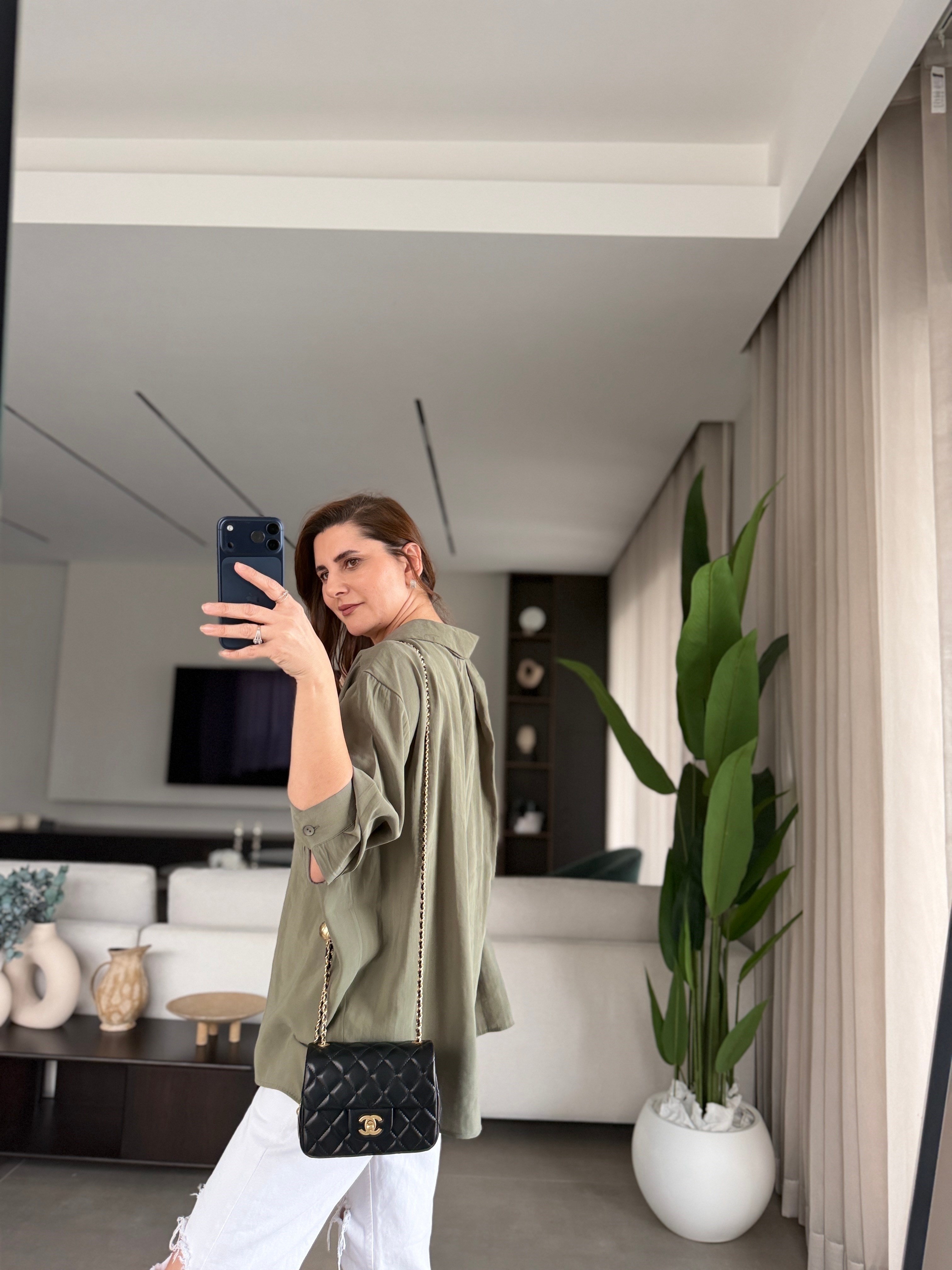 Haki Tek Cepli Modal Gömlek