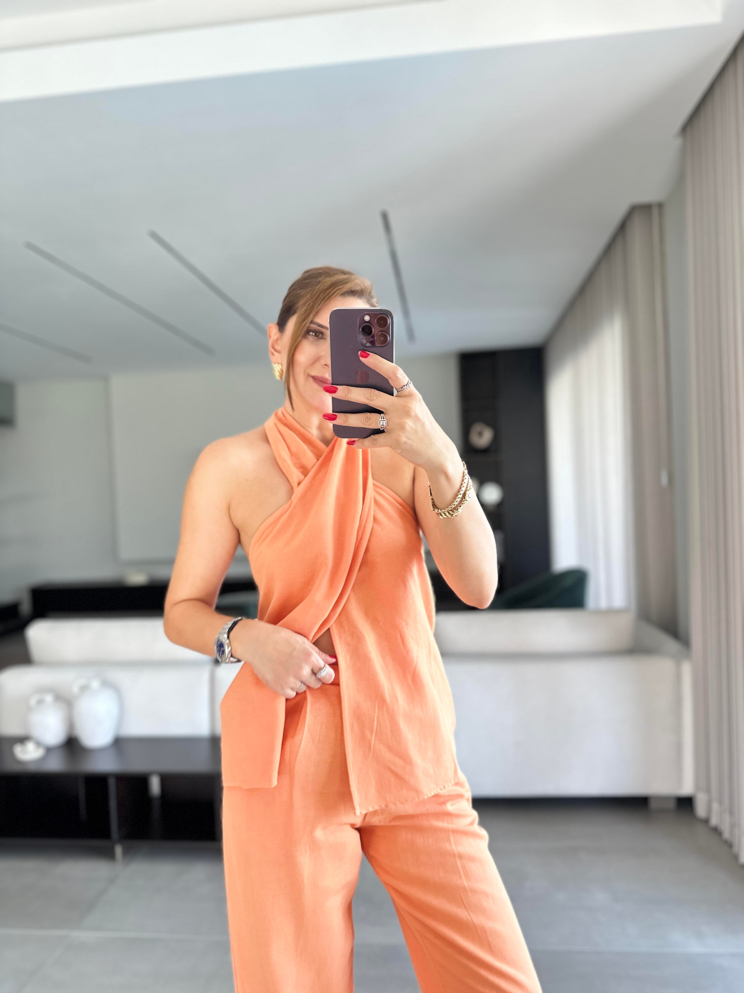 Halter Yaka Pantolon Takım