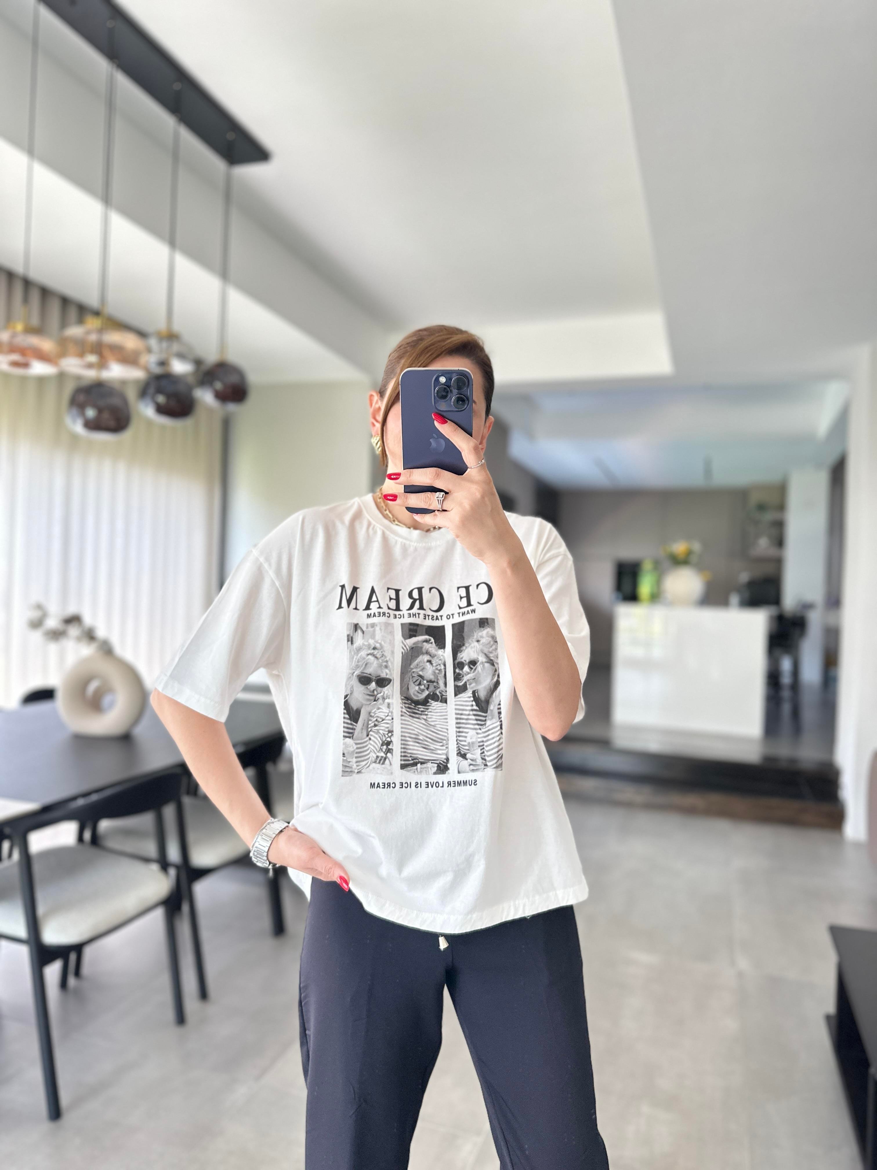 Ice Cream Yazılı T-shirt