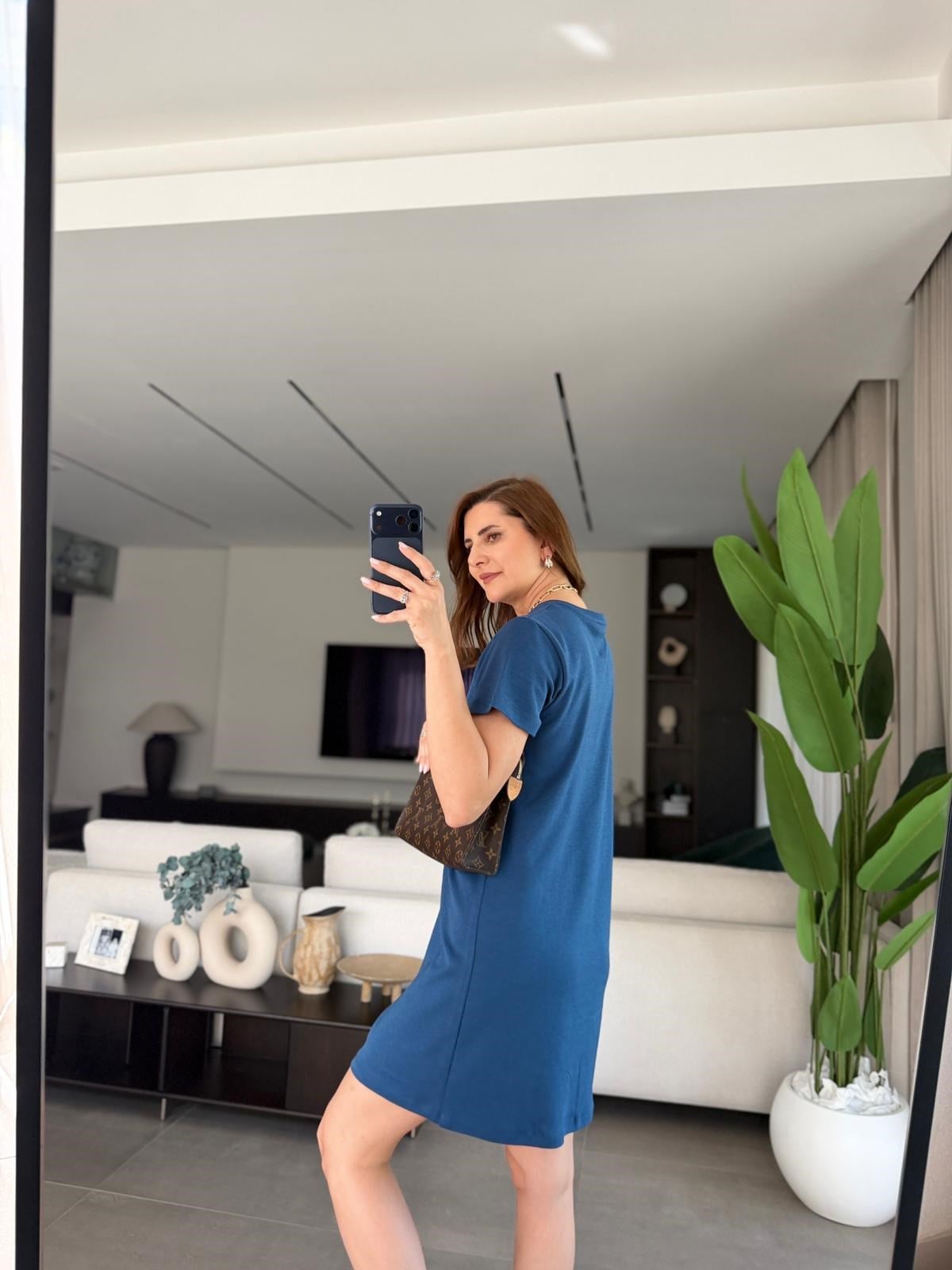 İndigo Kısa Kollu Basic Elbise