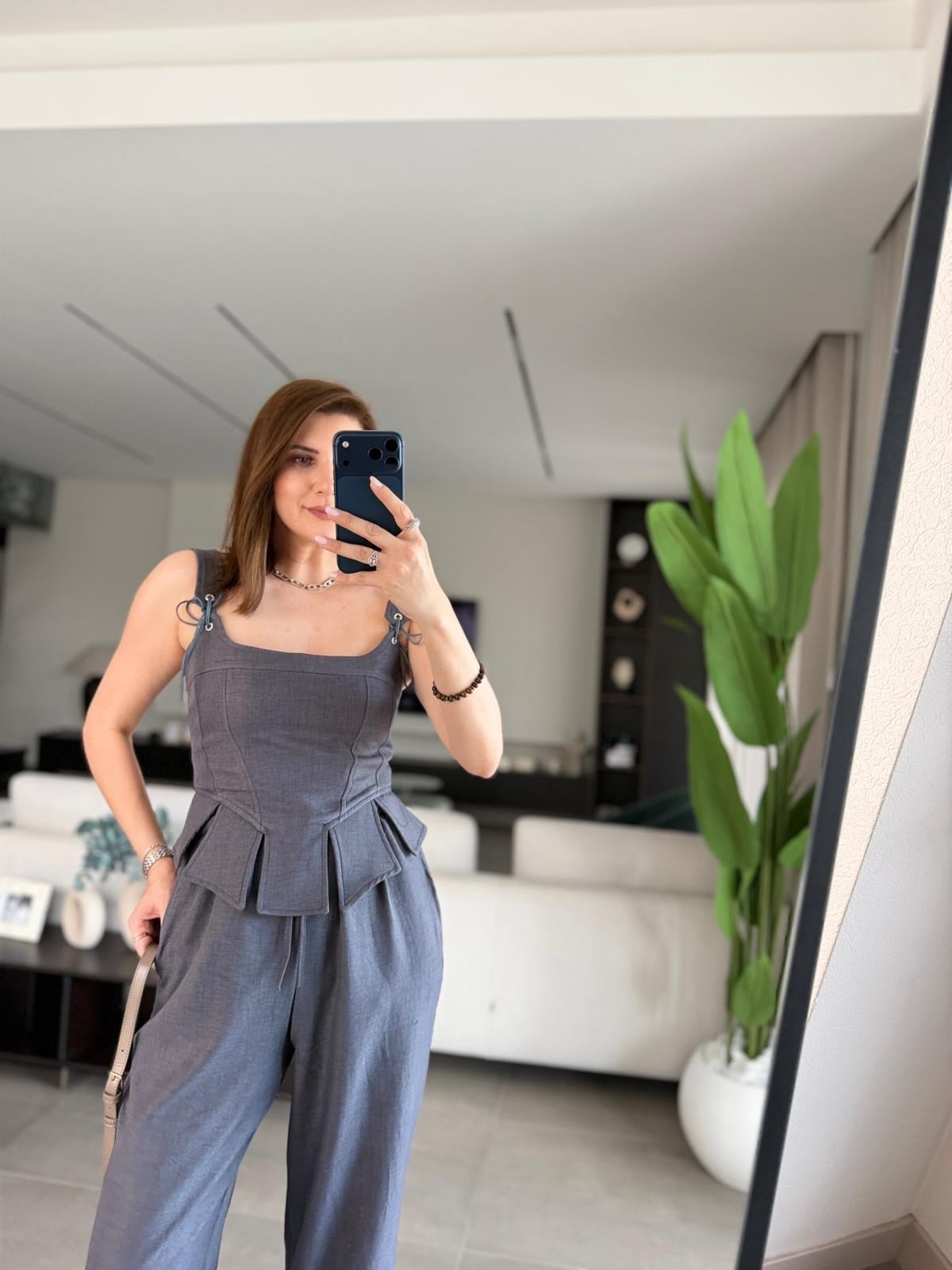 İndigo Korse Bluz Pantolon Takım