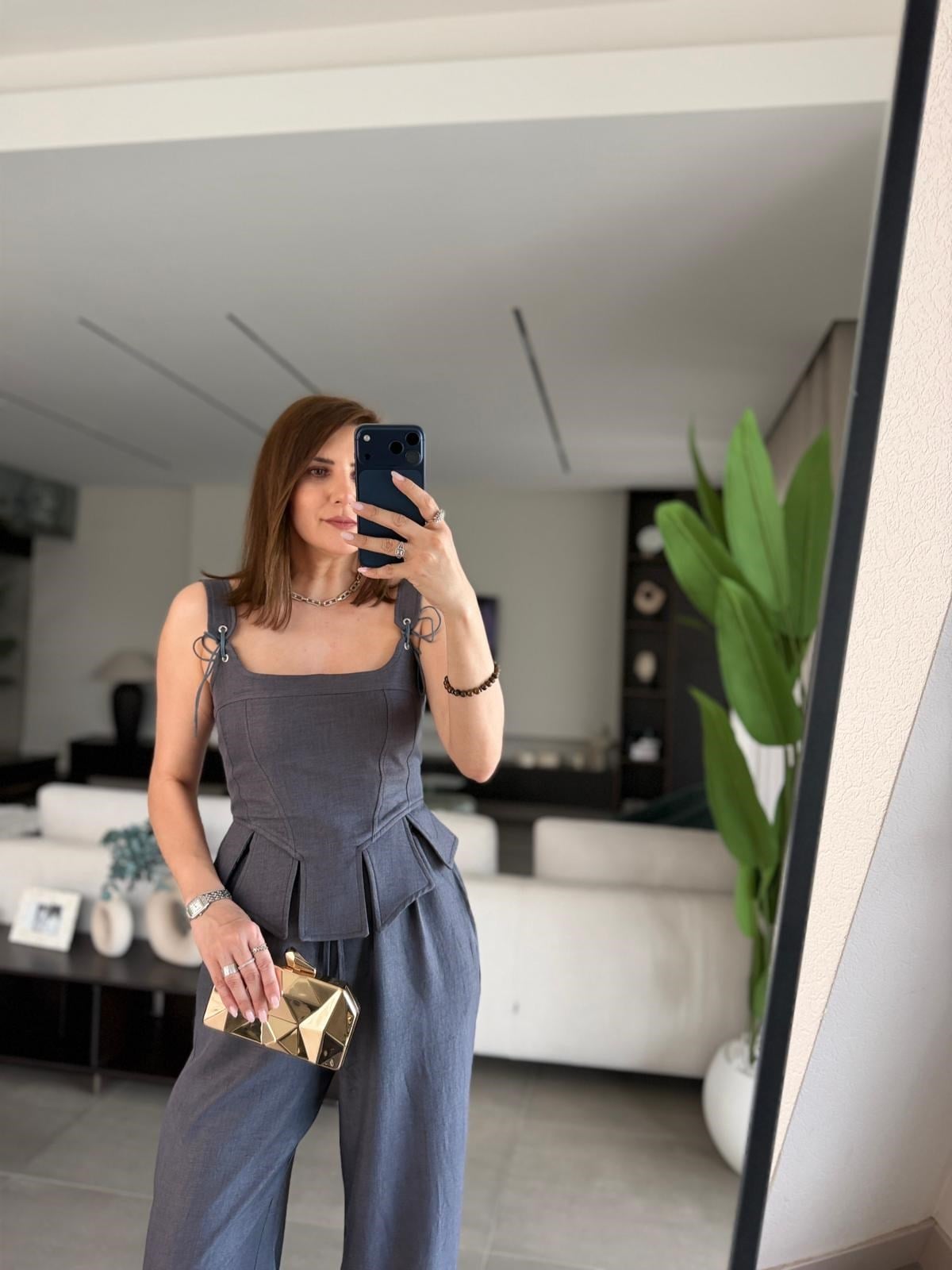 İndigo Korse Bluz Pantolon Takım