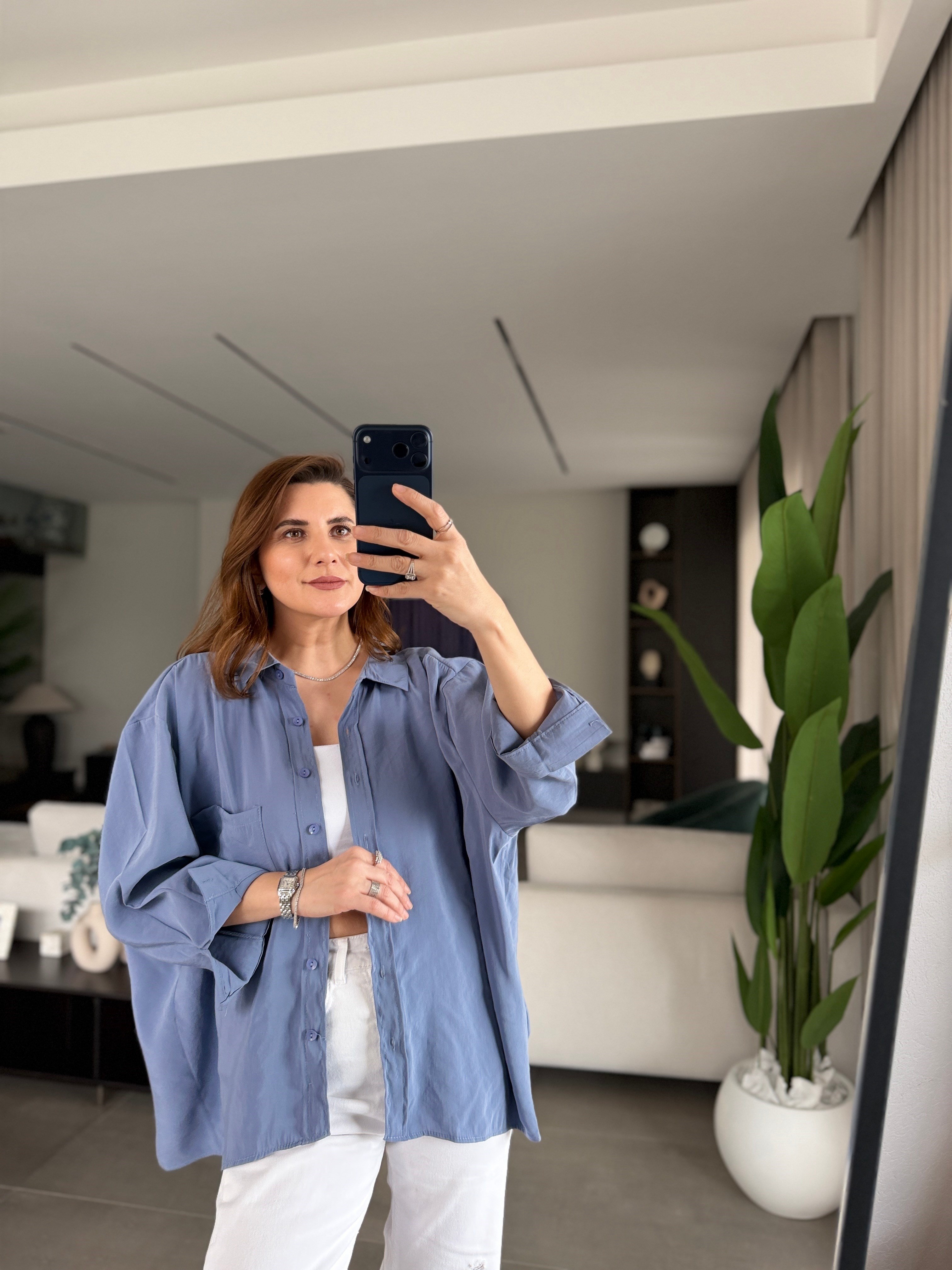 İndigo Tek Cepli Modal Gömlek