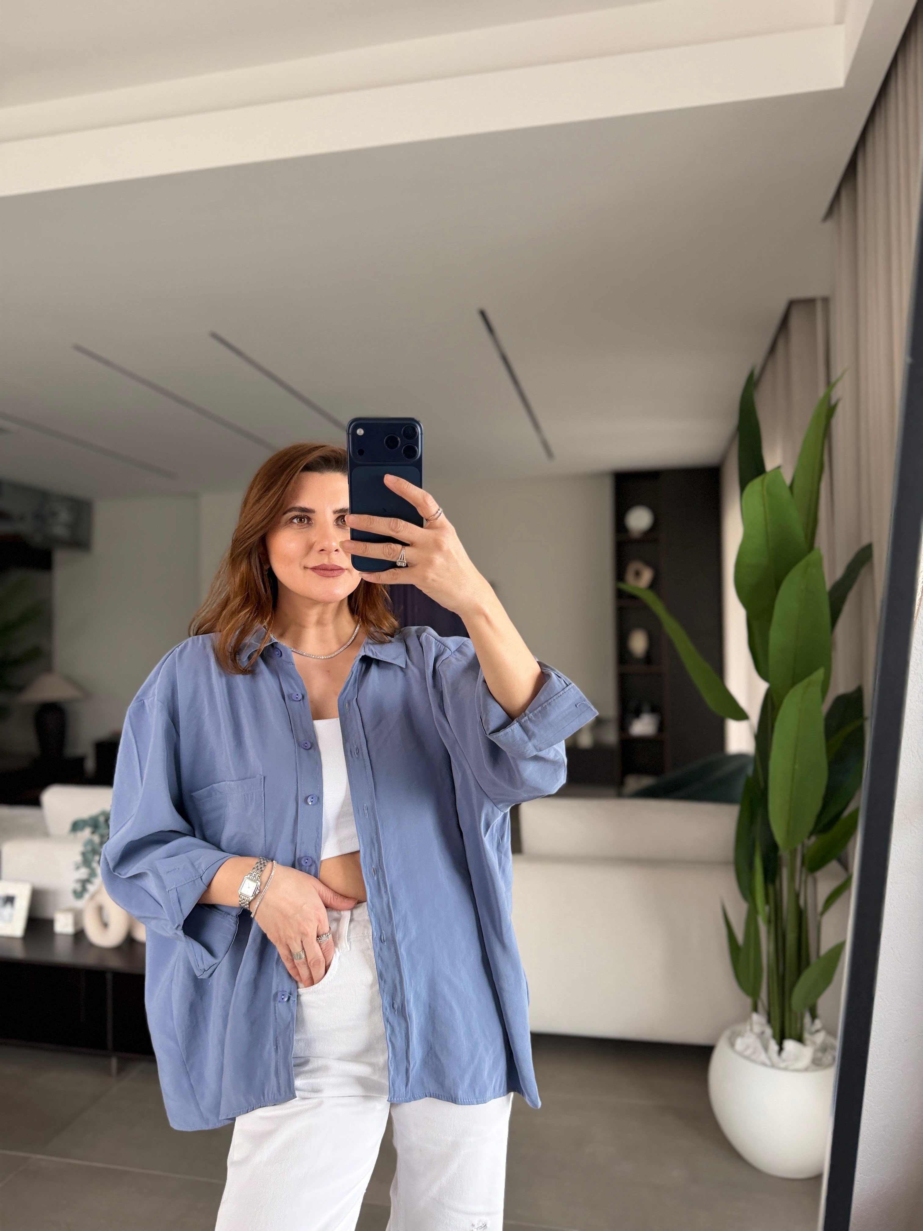 İndigo Tek Cepli Modal Gömlek