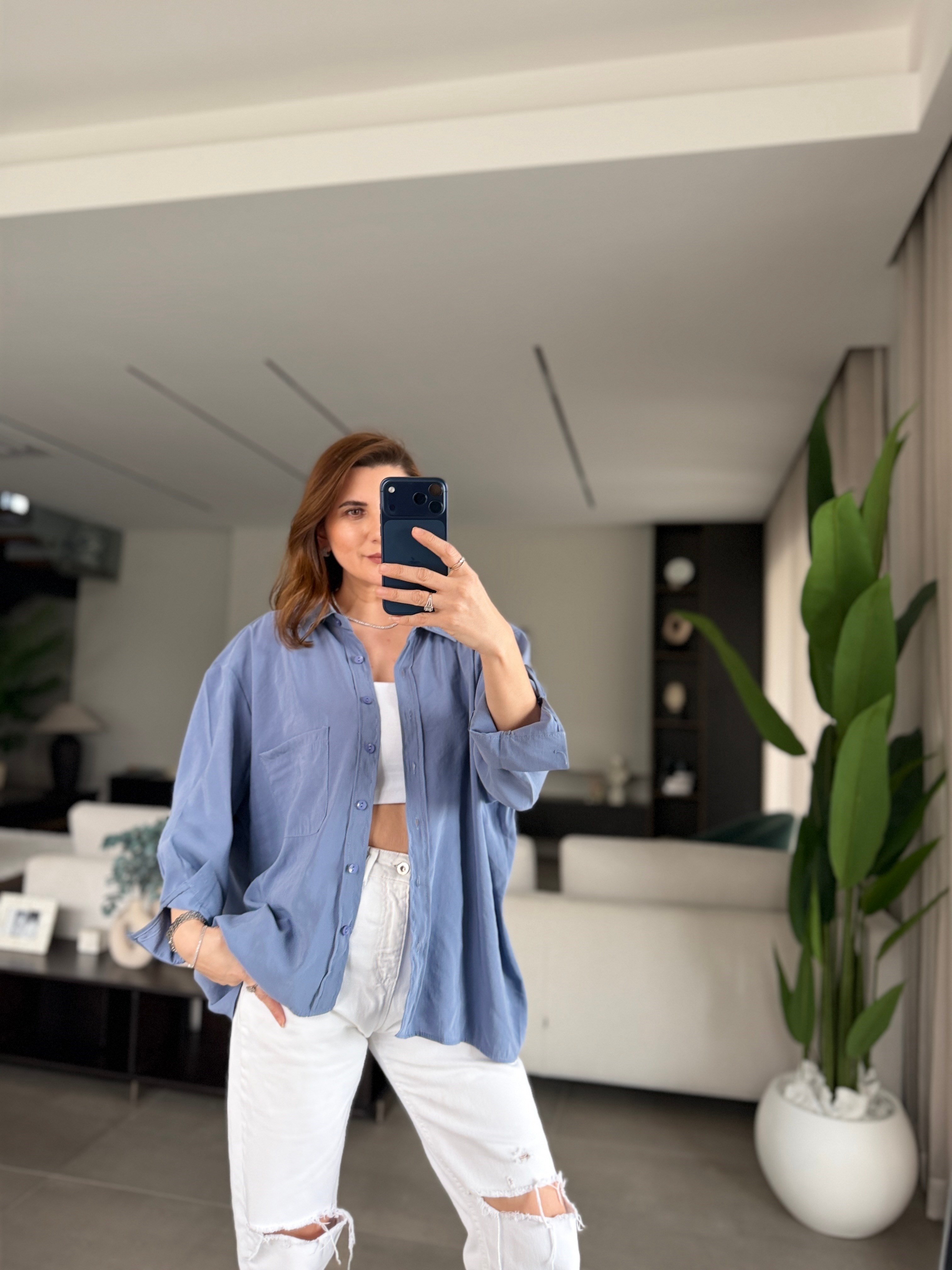 İndigo Tek Cepli Modal Gömlek