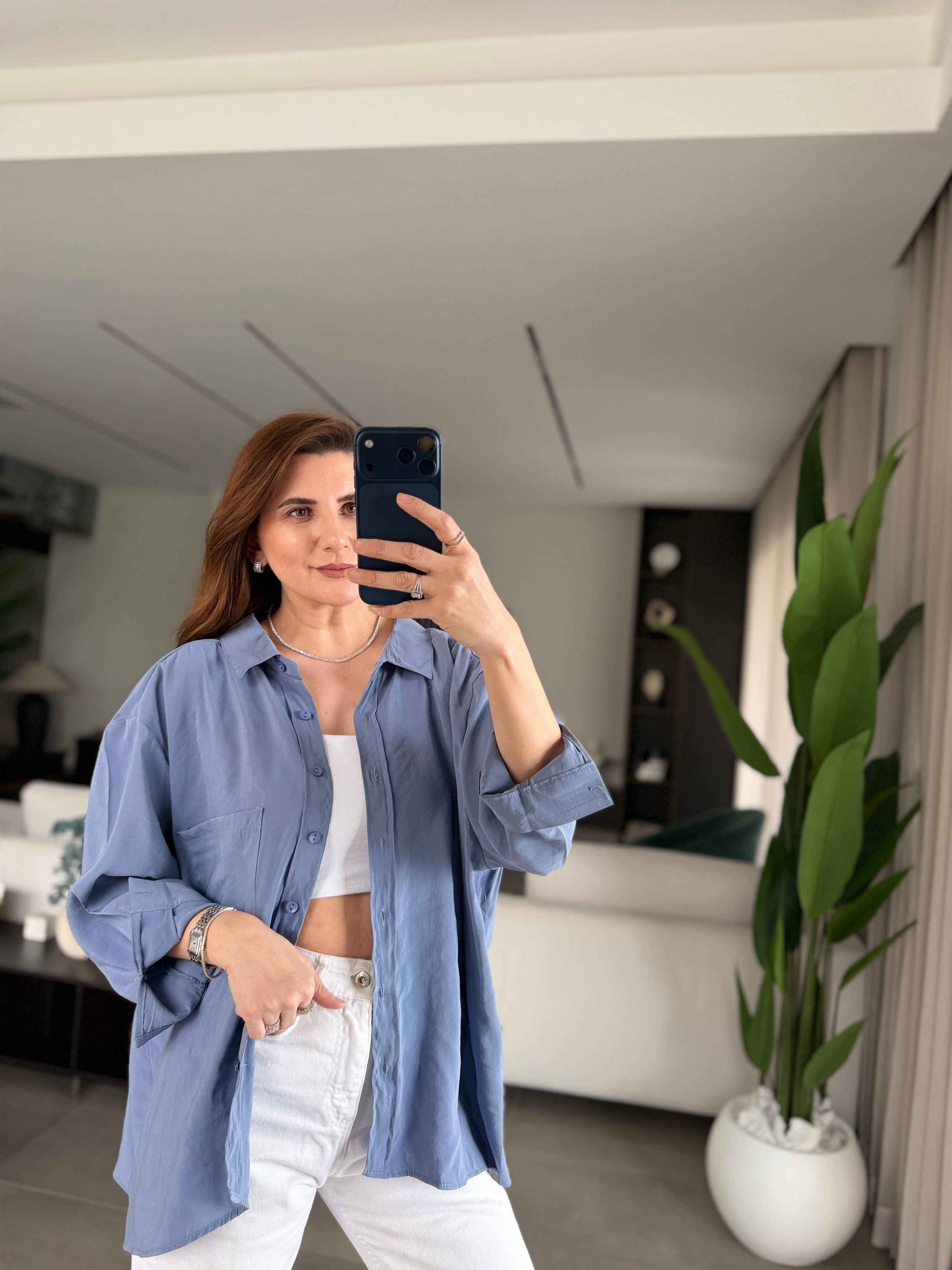 İndigo Tek Cepli Modal Gömlek