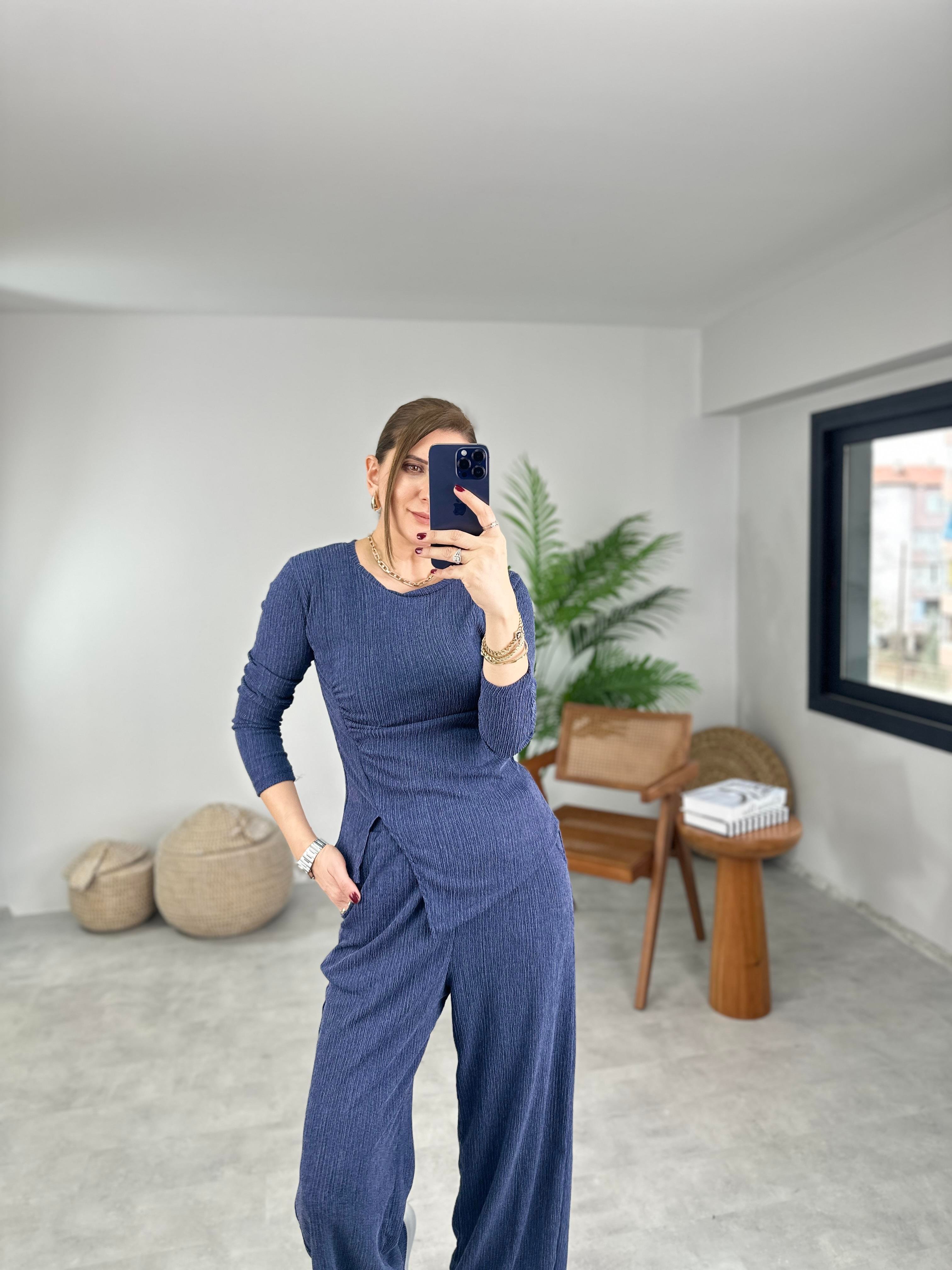 İndigo Tirina Büzgülü Detay Takım