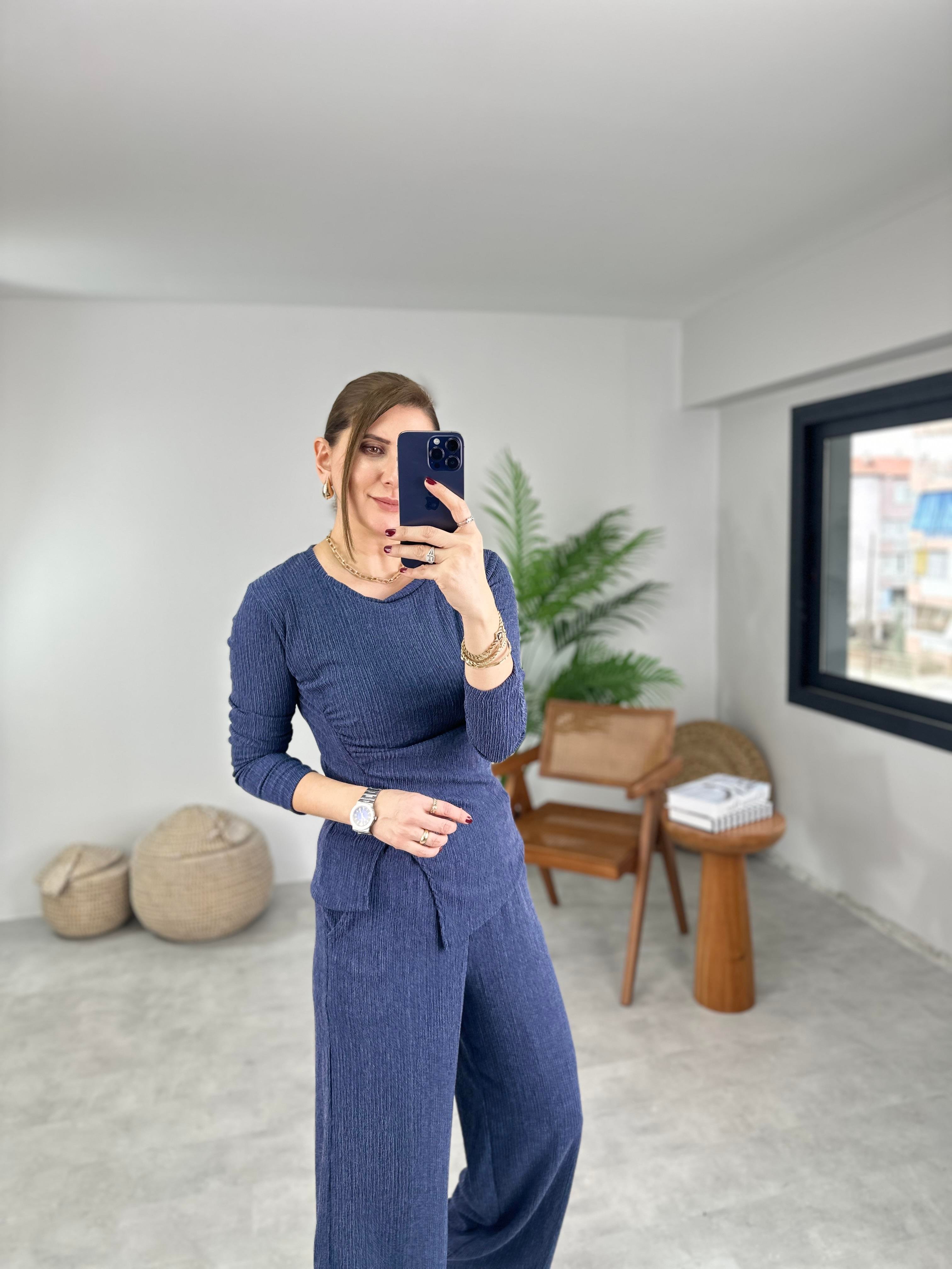 İndigo Tirina Büzgülü Detay Takım