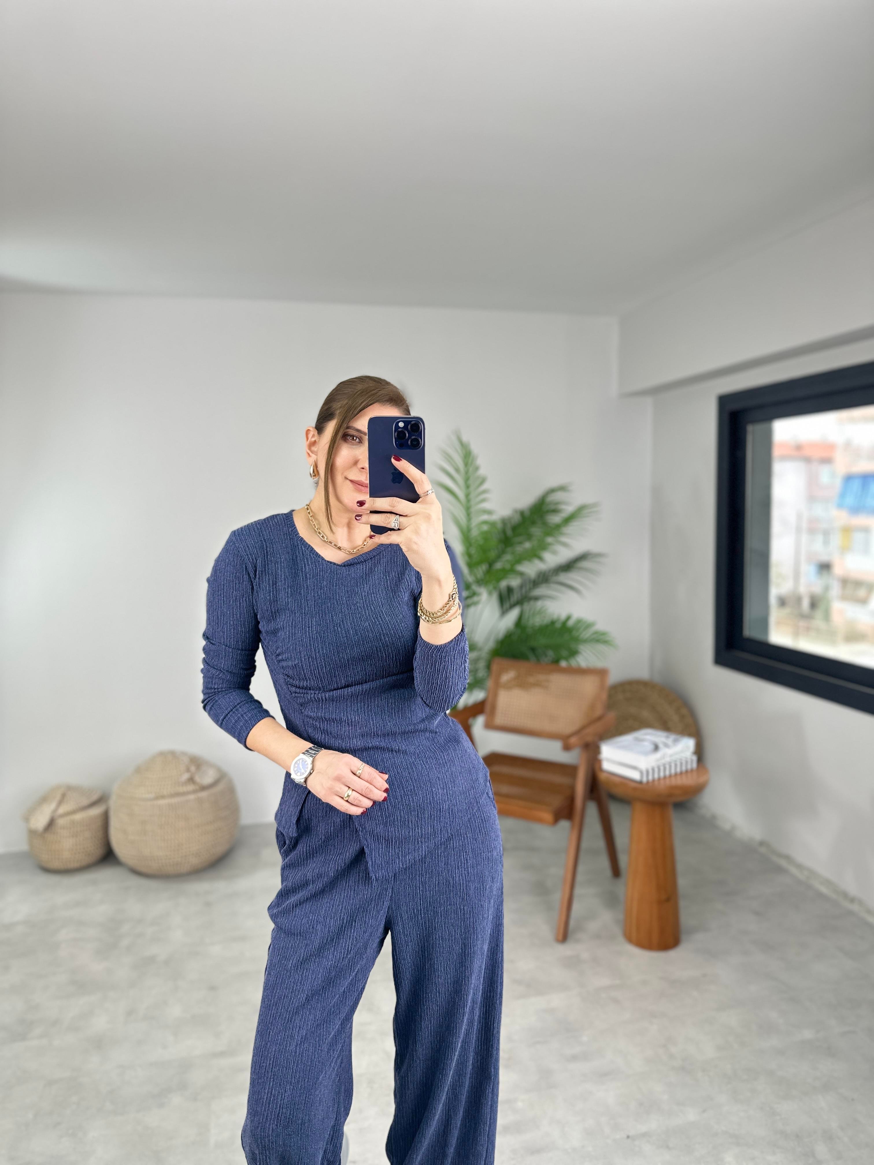 İndigo Tirina Büzgülü Detay Takım