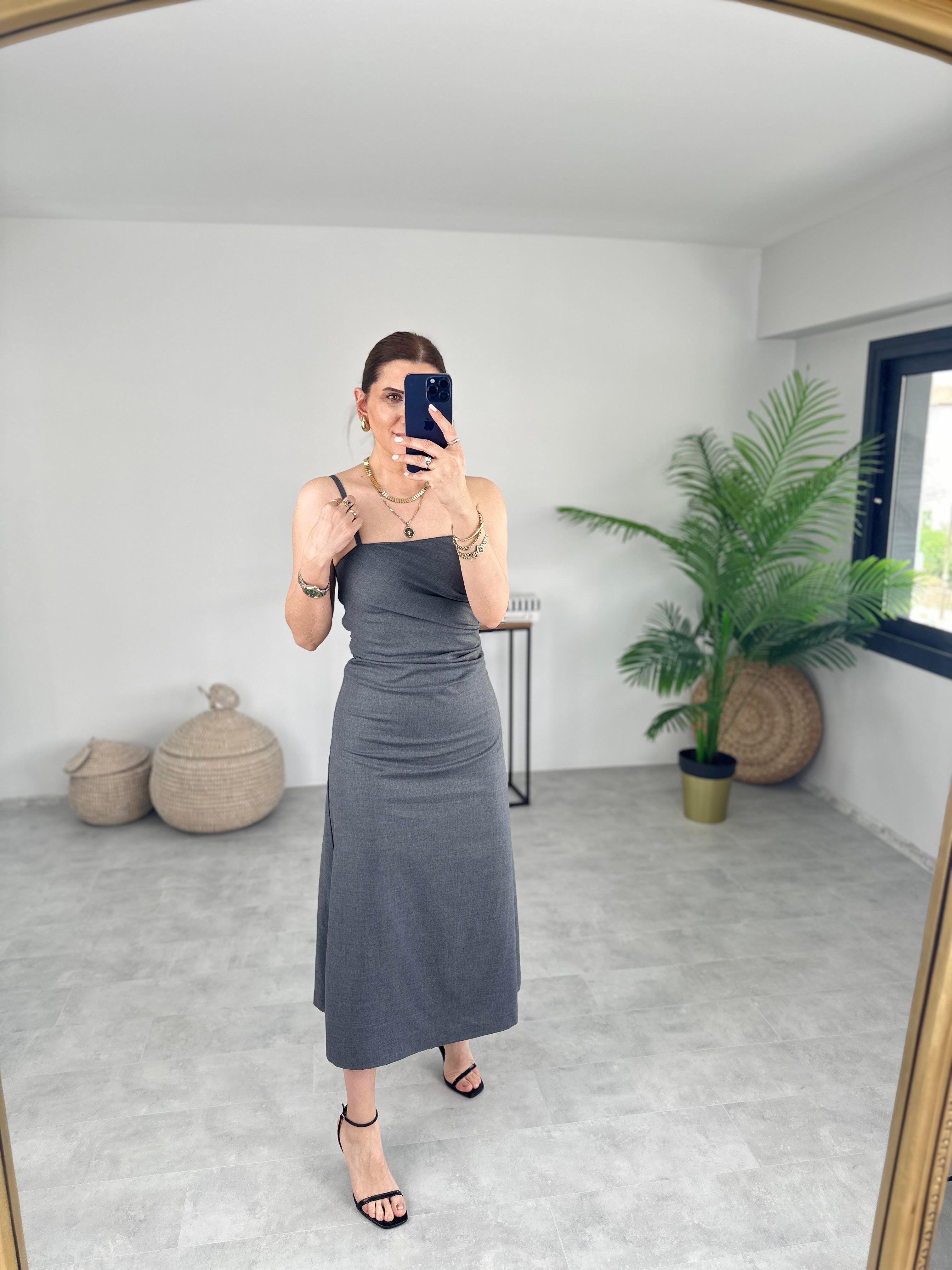 İP ASKILI DRAPELİ ELBİSE